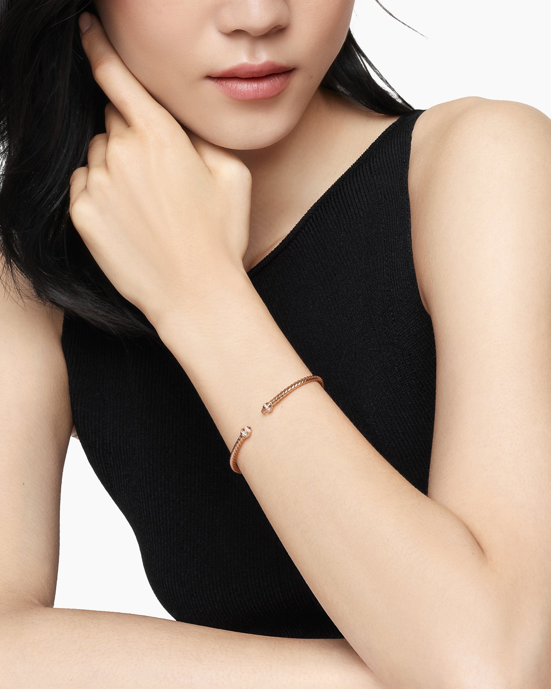 Alternative view of Classic Cablespira Bracelet in 18K Rose Gold with Morganite and Diamonds, 3mm