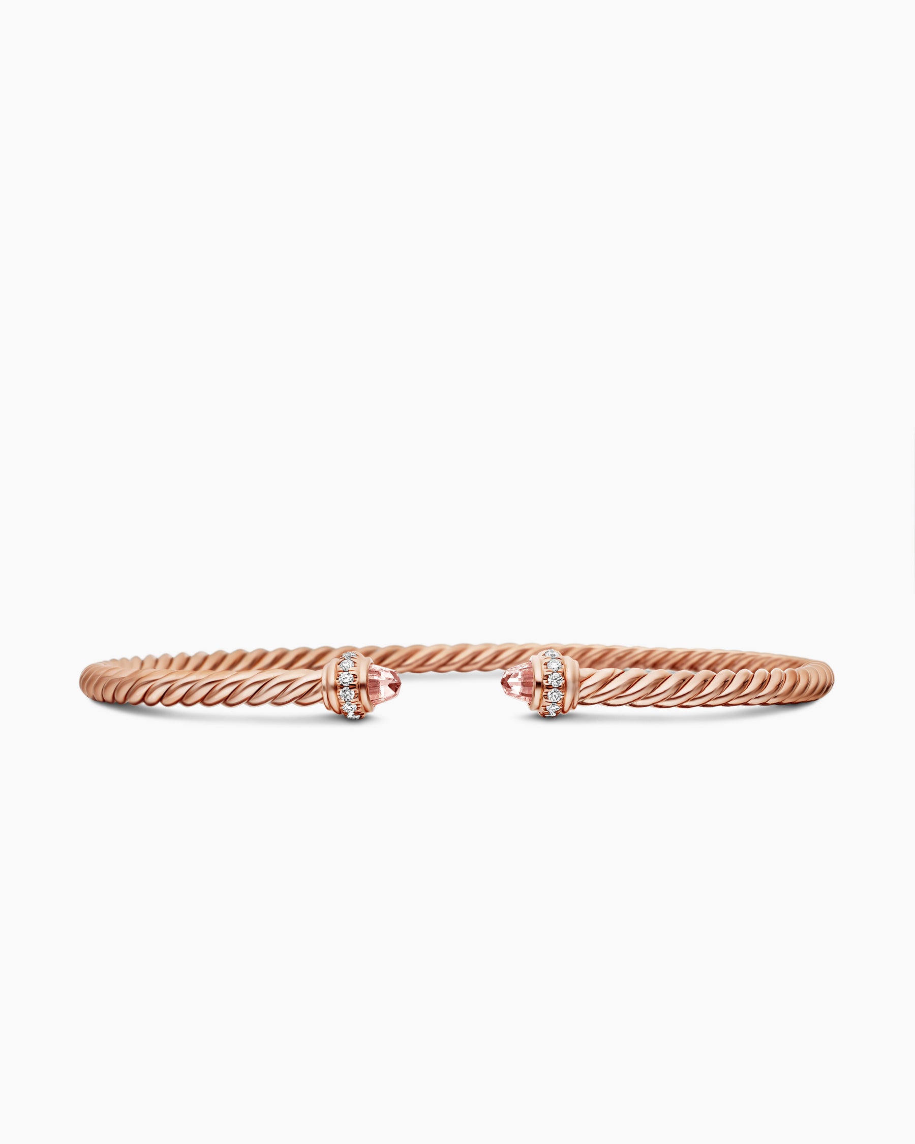 Classic Cablespira Bracelet in 18K Rose Gold with Morganite and Diamonds, 3mm