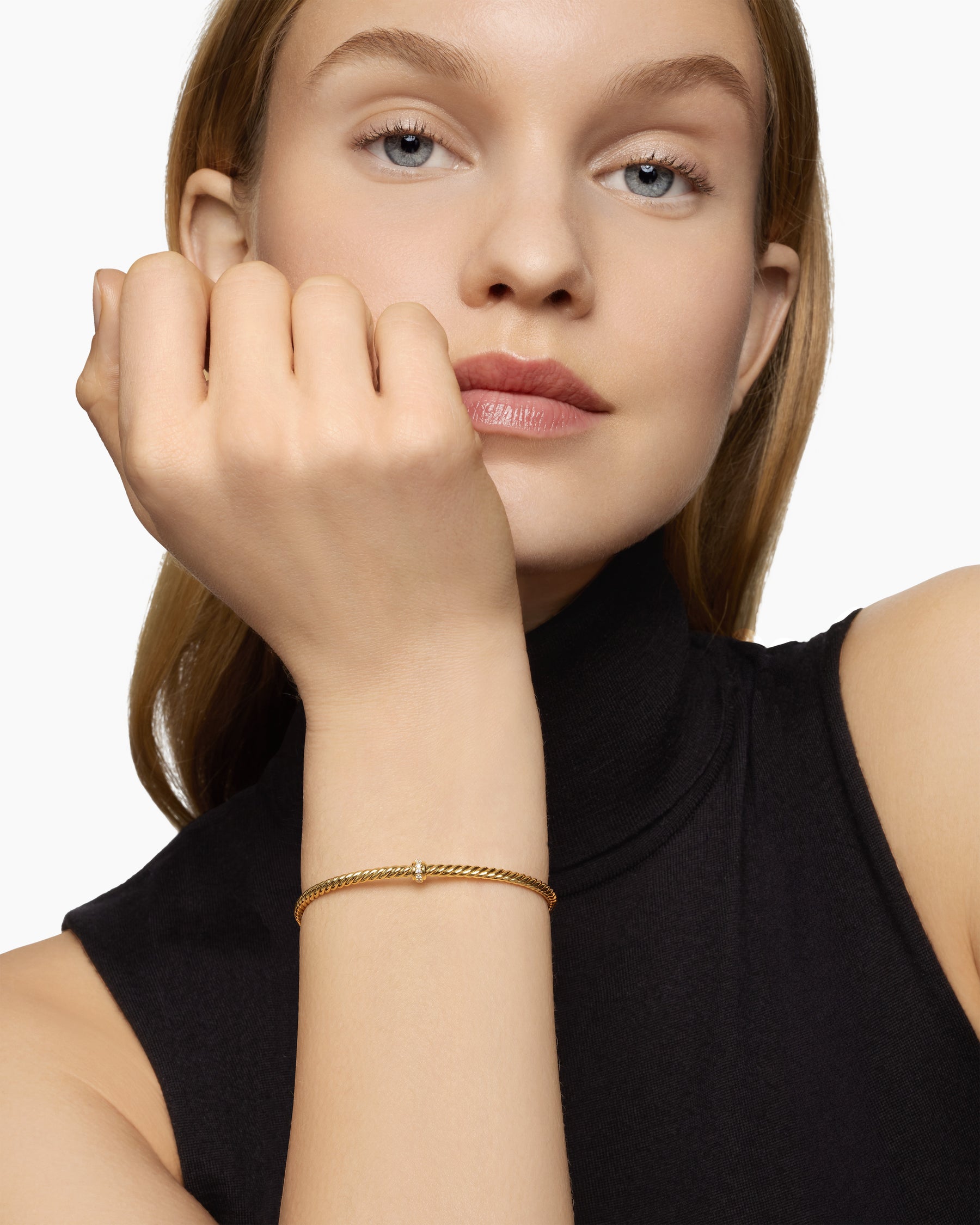 Classic Cablespira Station Bracelet in 18K Yellow Gold with Diamonds, 3mm - Image 6