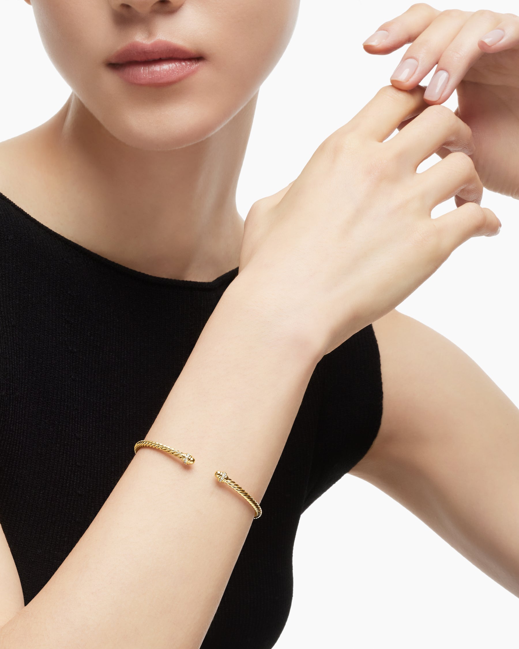 Classic Cablespira Bracelet in 18K Yellow Gold with Diamonds, 3mm - Image 7