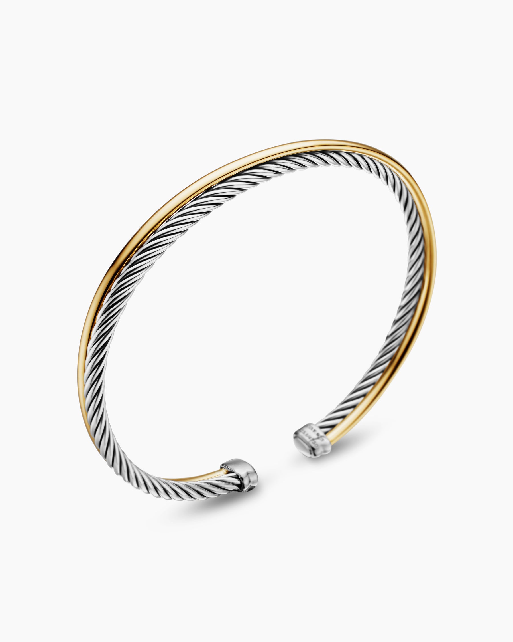Crossover Bracelet in Sterling Silver with 18K Yellow Gold, 3mm - Image 3