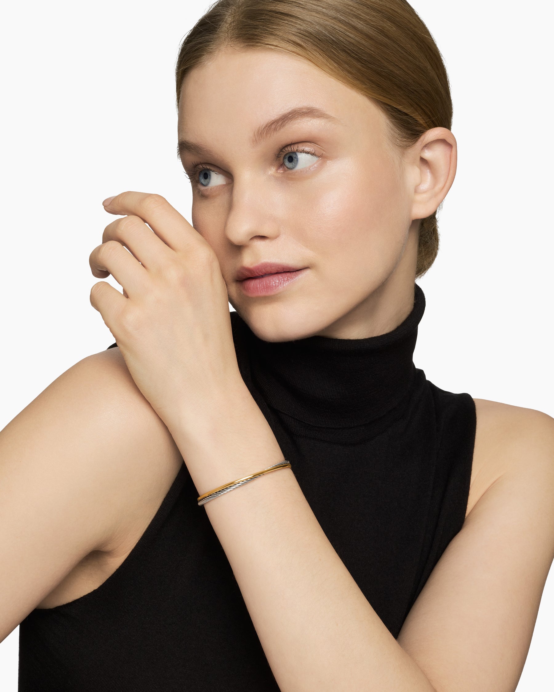 Crossover Bracelet in Sterling Silver with 18K Yellow Gold, 3mm - Image 6