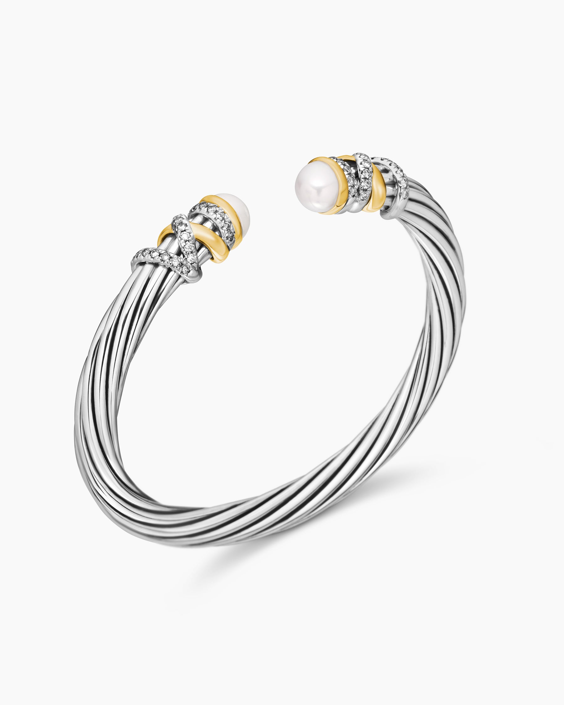 Helena Bracelet in Sterling Silver with 18K Yellow Gold, Pearls and Diamonds, 6mm - Image 3