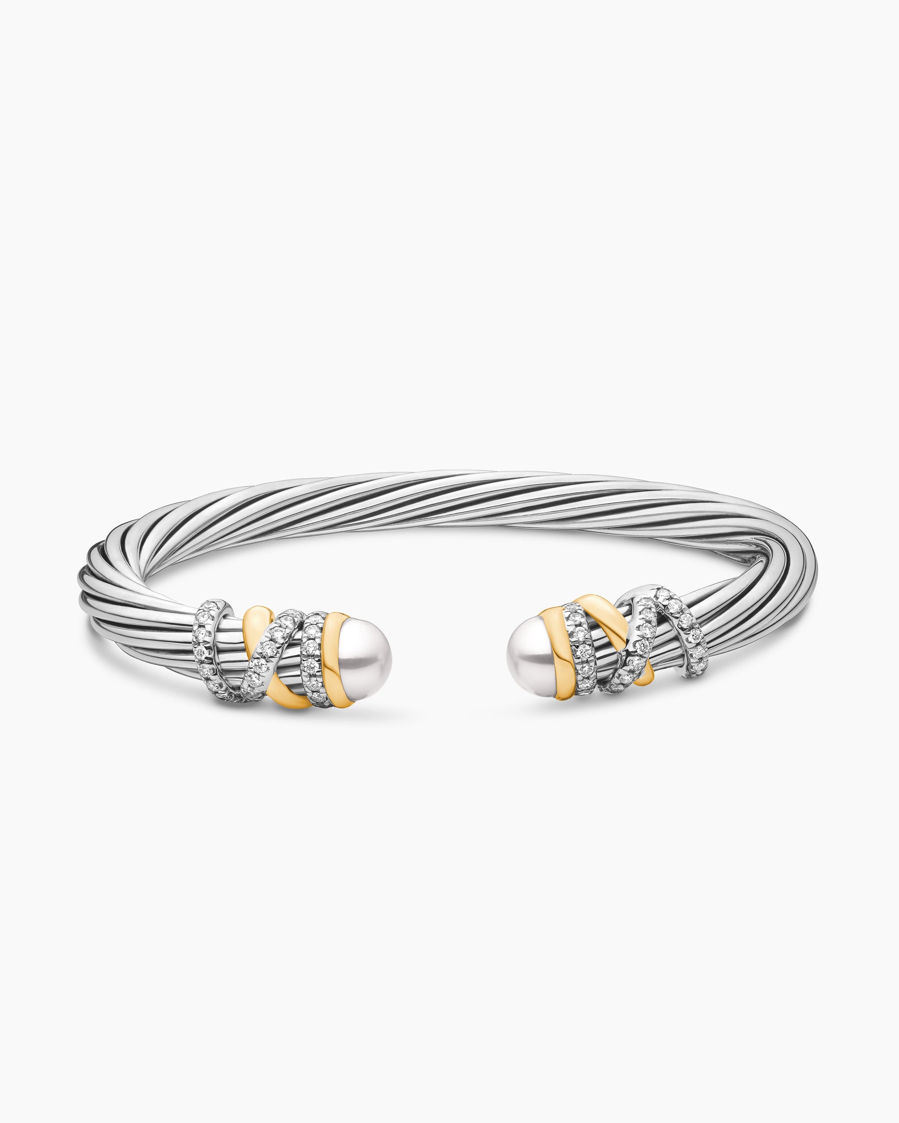 Helena Bracelet in Sterling Silver with 18K Yellow Gold, Pearls and Diamonds, 6mm - Image 4