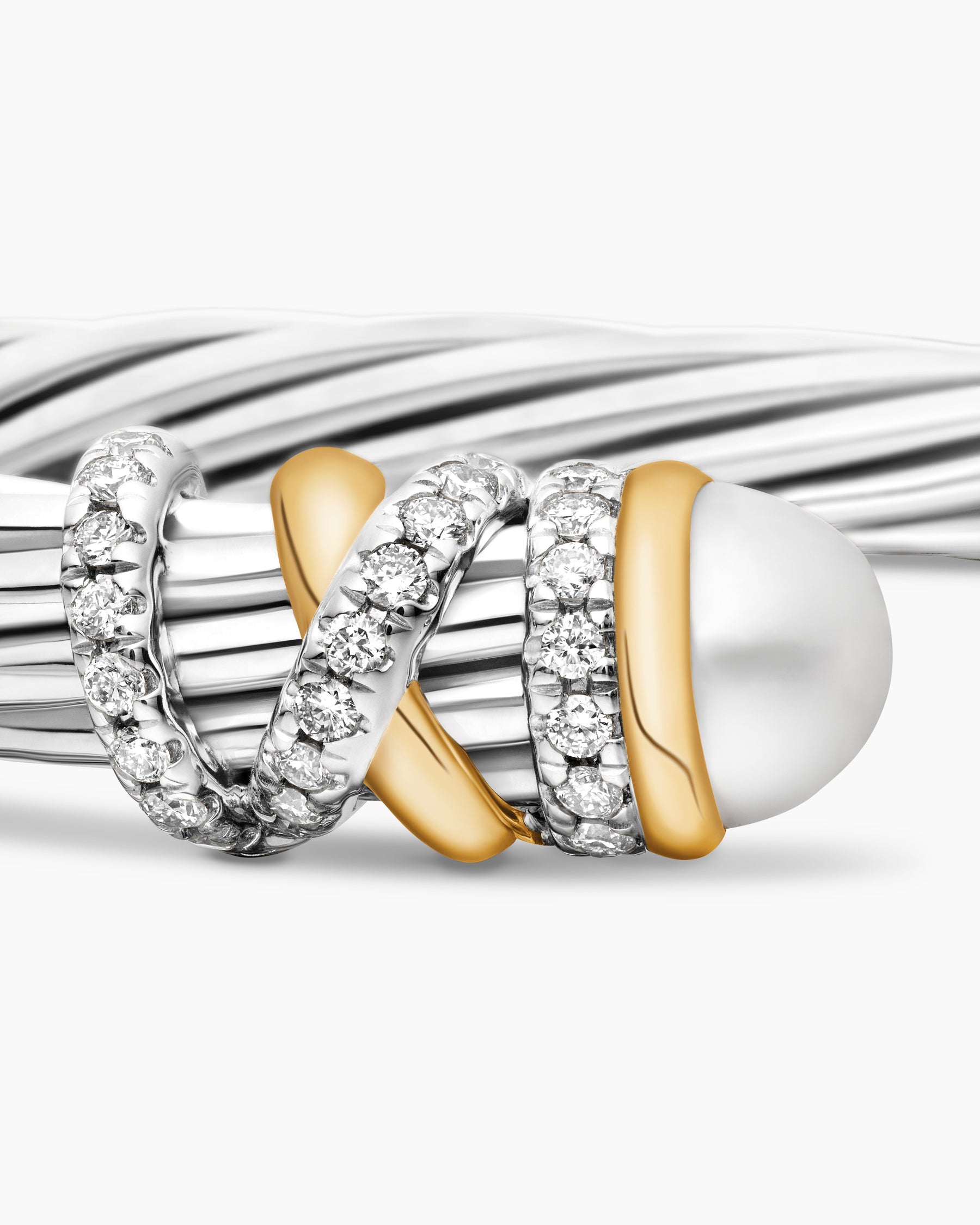 Helena Bracelet in Sterling Silver with 18K Yellow Gold, Pearls and Diamonds, 6mm - Image 6