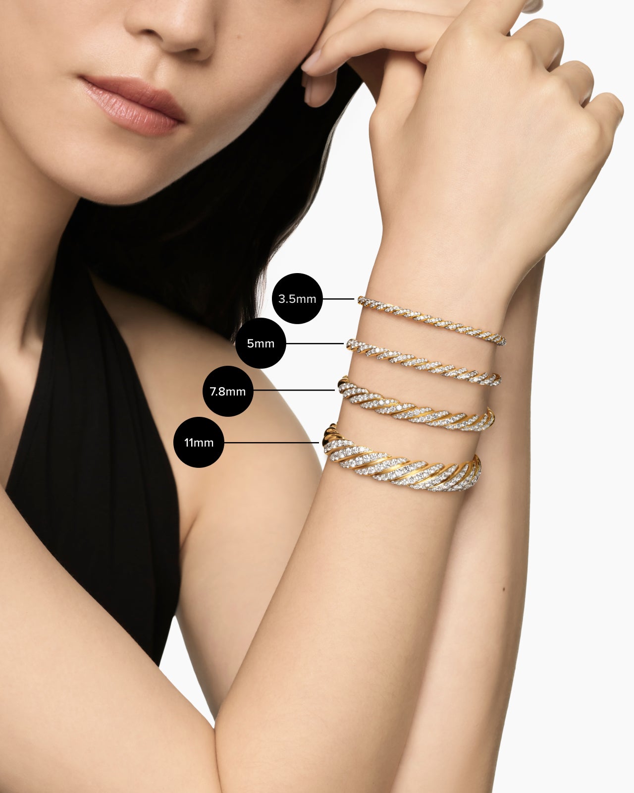 Sculpted Cable Flex Bracelet in 18K Yellow Gold with Diamonds, 5mm - Image 8
