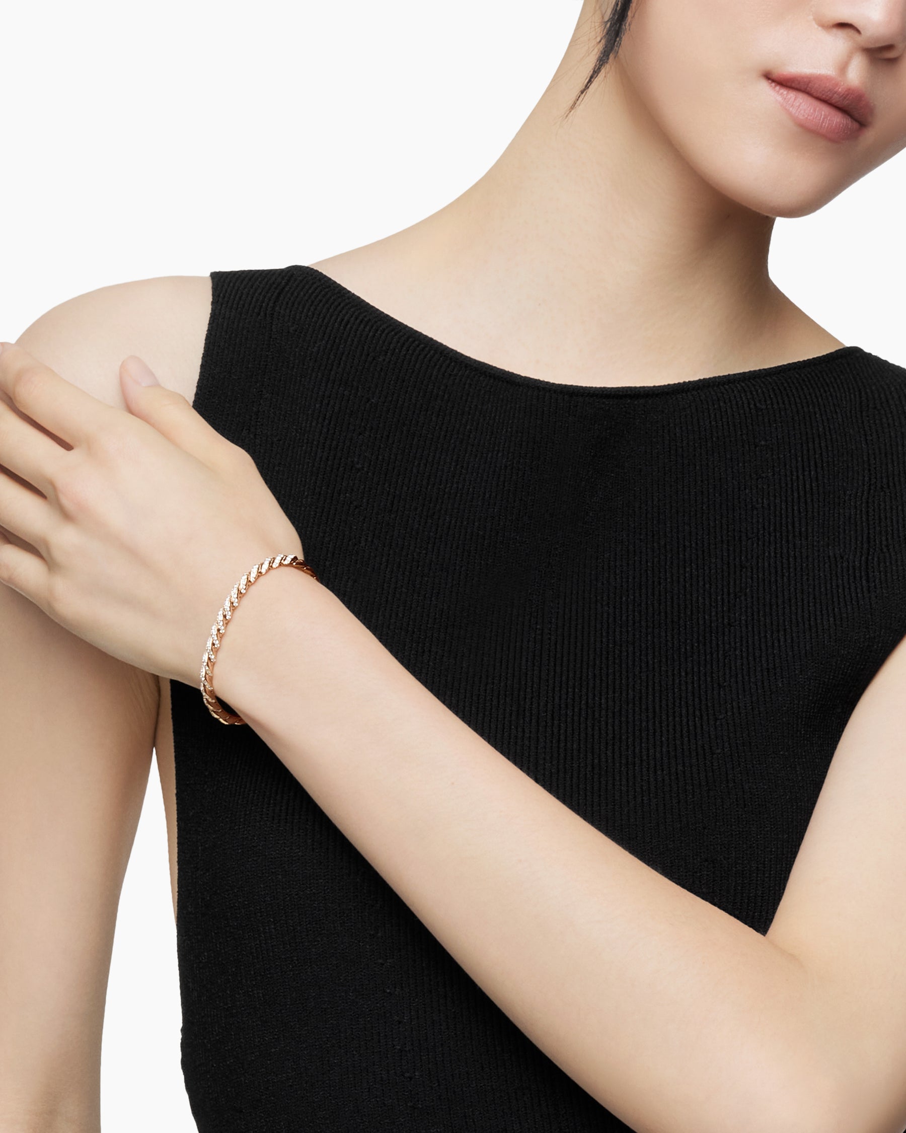 Alternative view of Sculpted Cable Flex Bracelet in 18K Rose Gold with Diamonds, 5mm