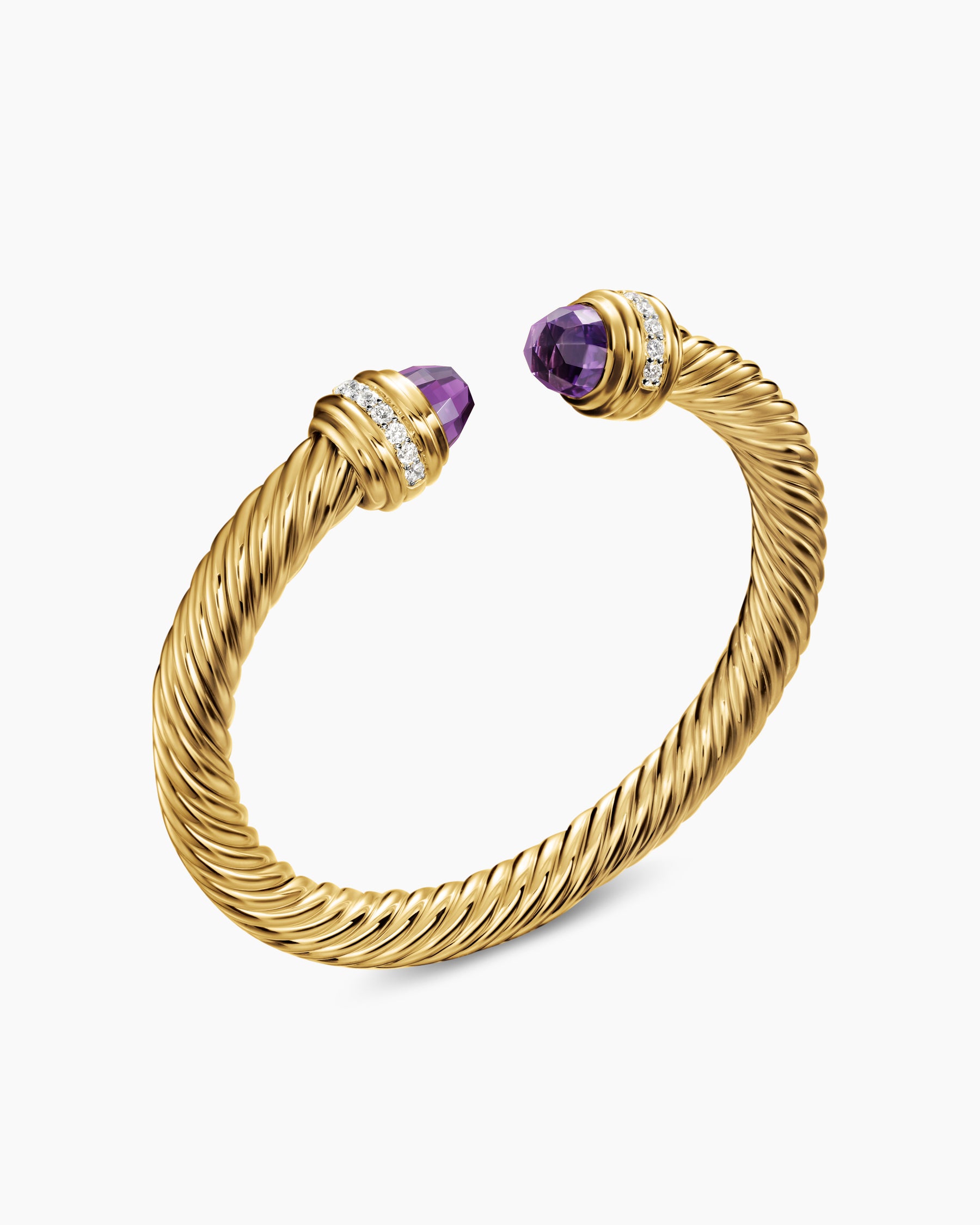 Classic Cablespira Bracelet in 18K Yellow Gold with Amethyst and Diamonds, 7mm - Image 3
