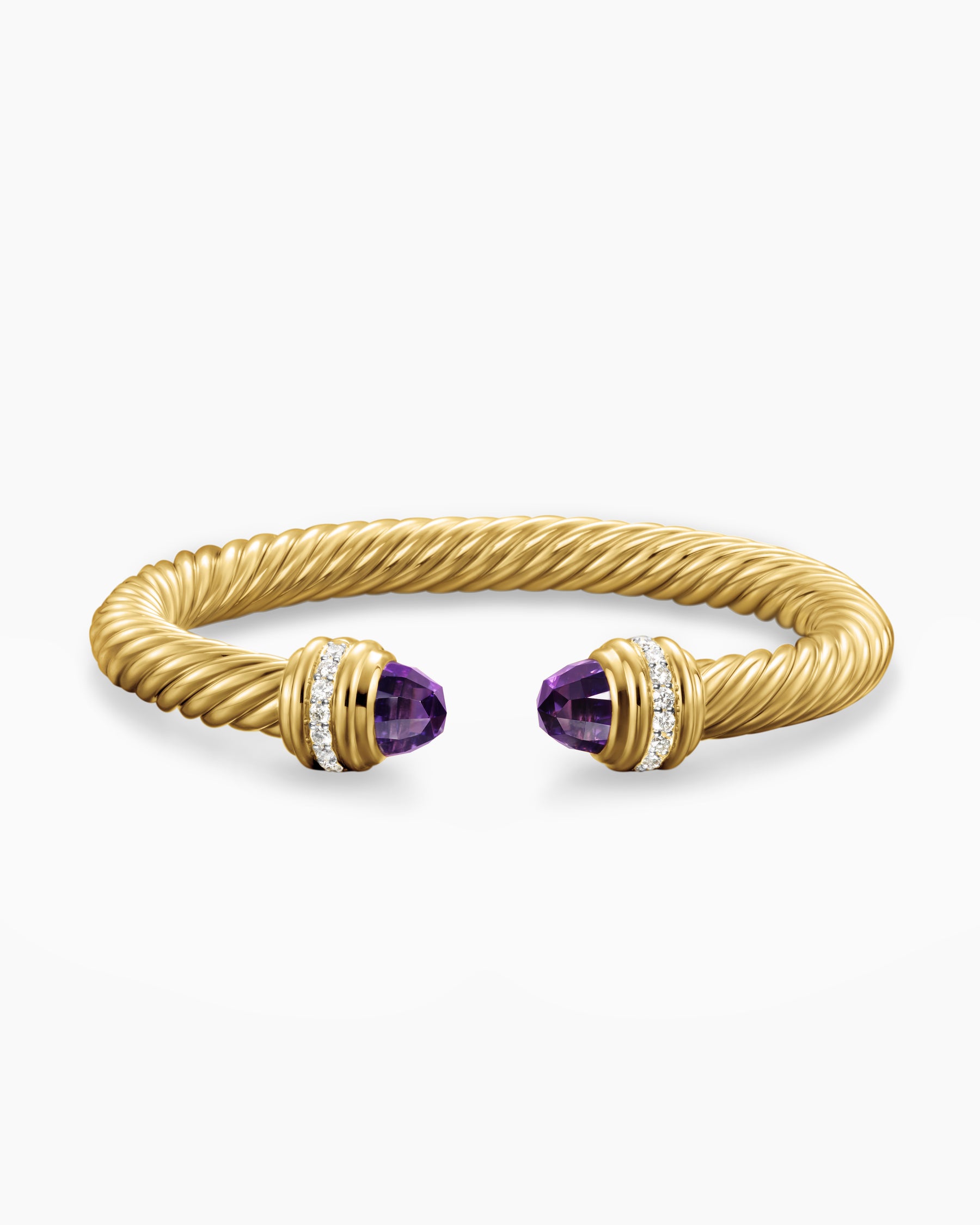 Classic Cablespira Bracelet in 18K Yellow Gold with Amethyst and Diamonds, 7mm - Image 4