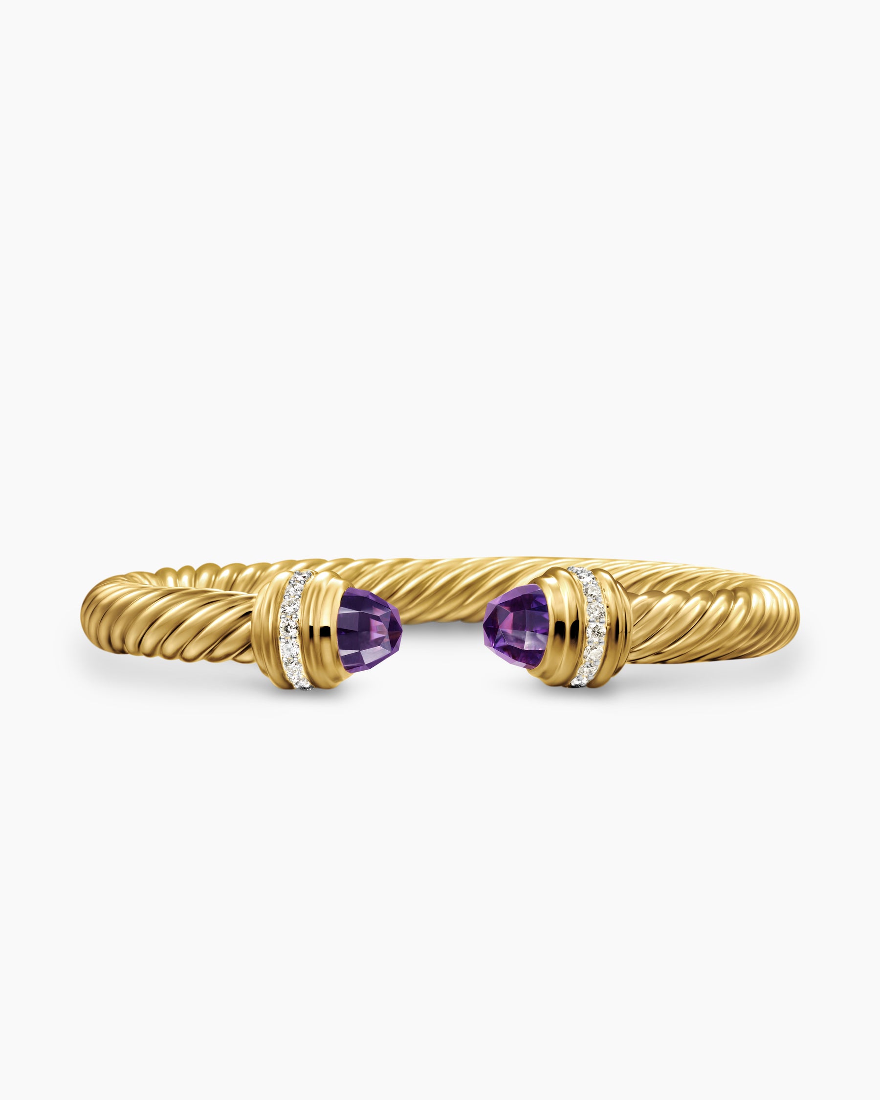Classic Cablespira Bracelet in 18K Yellow Gold with Amethyst and Diamonds, 7mm