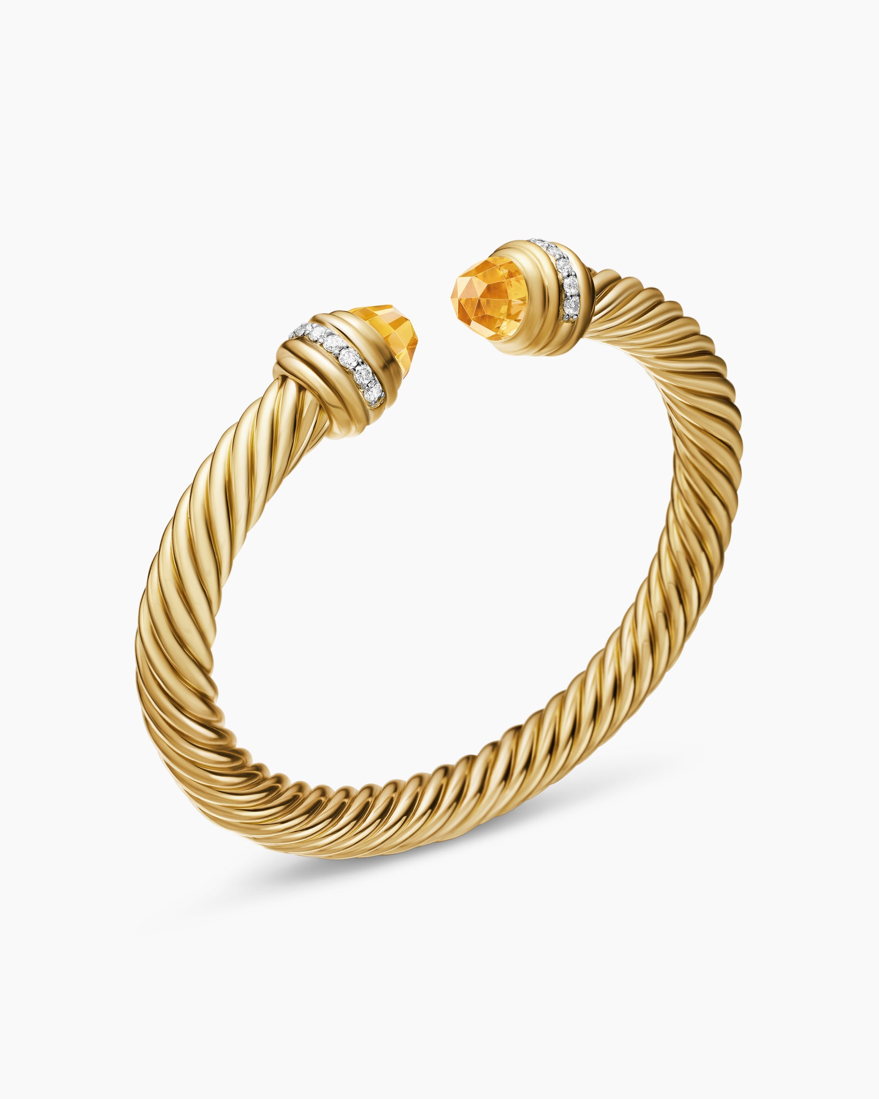 Classic Cablespira Bracelet in 18K Yellow Gold with Citrine and Diamonds, 7mm - Image 3