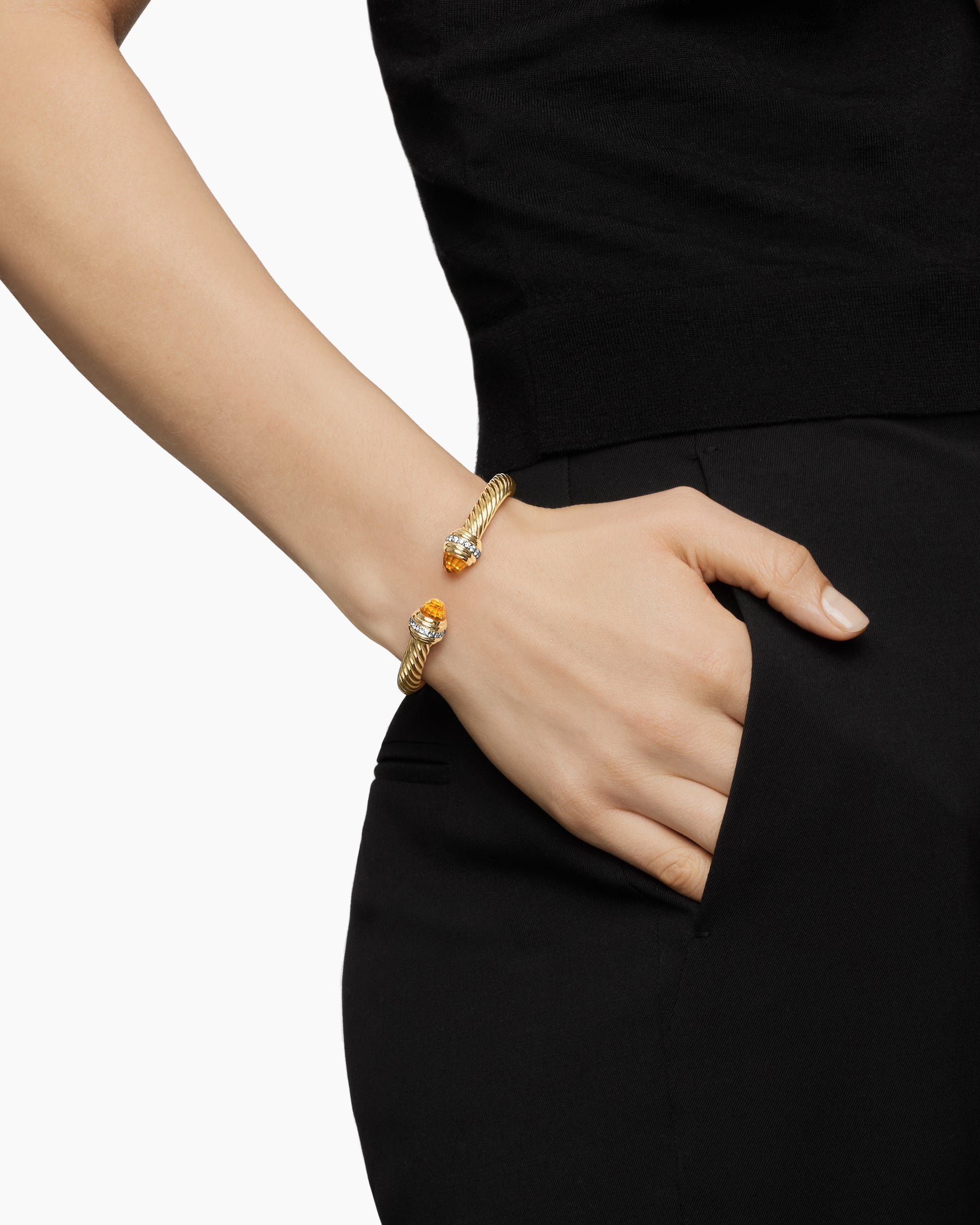 Alternative view of Classic Cablespira Bracelet in 18K Yellow Gold with Citrine and Diamonds, 7mm
