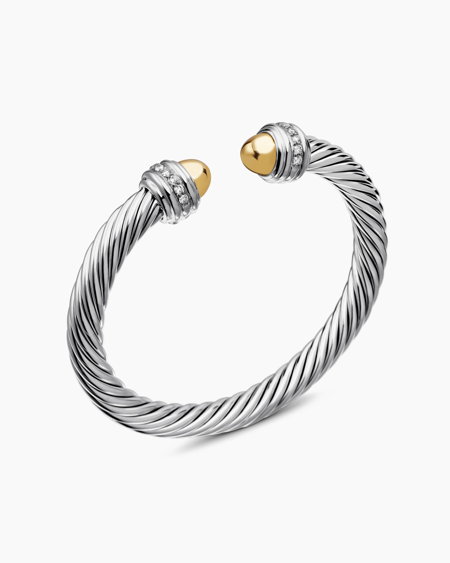 Classic Cable Bracelet in Sterling Silver with 14K Yellow Gold Domes and Diamonds, 7mm - Image 3
