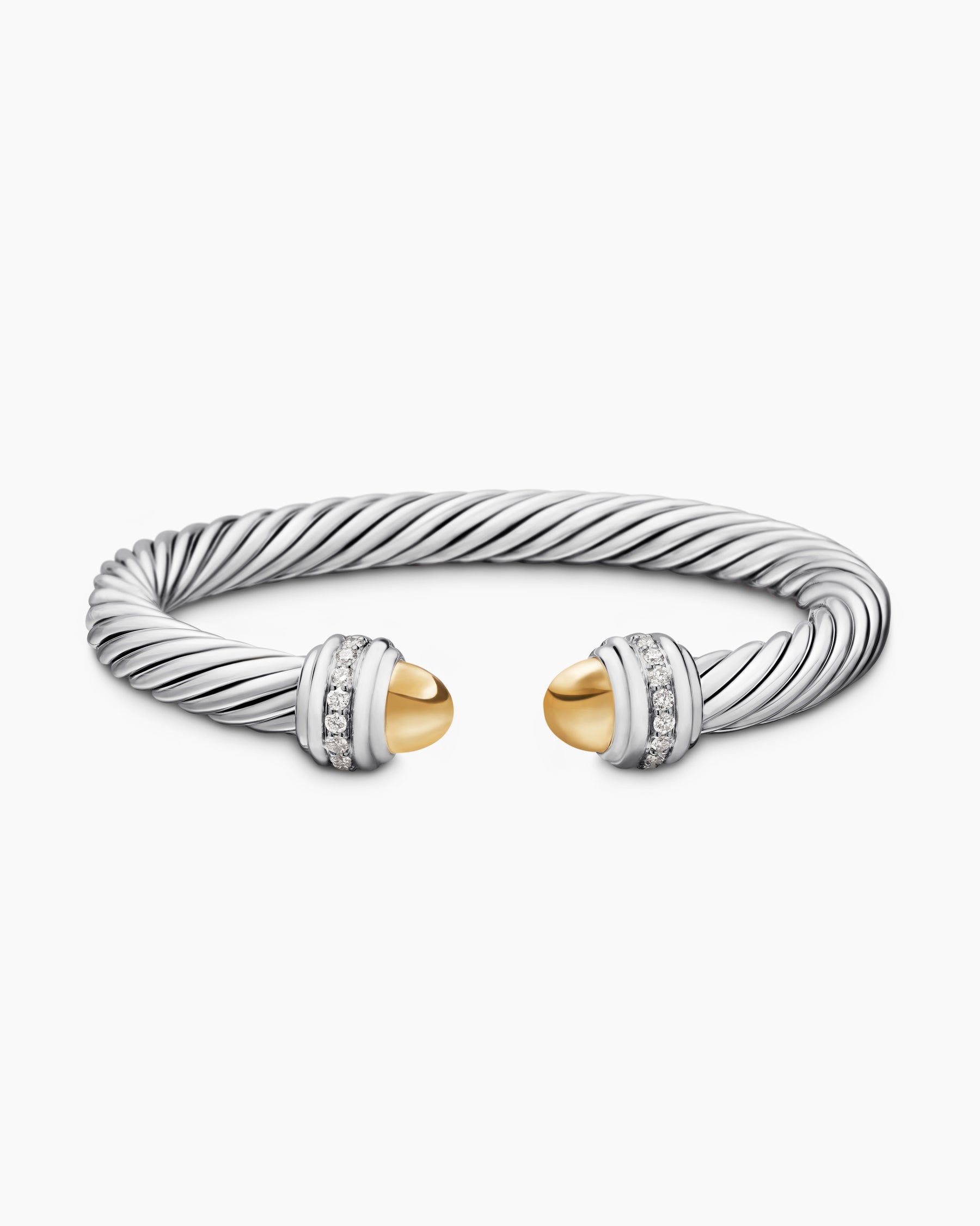 Classic Cable Bracelet in Sterling Silver with 14K Yellow Gold Domes and Diamonds, 7mm - Image 4