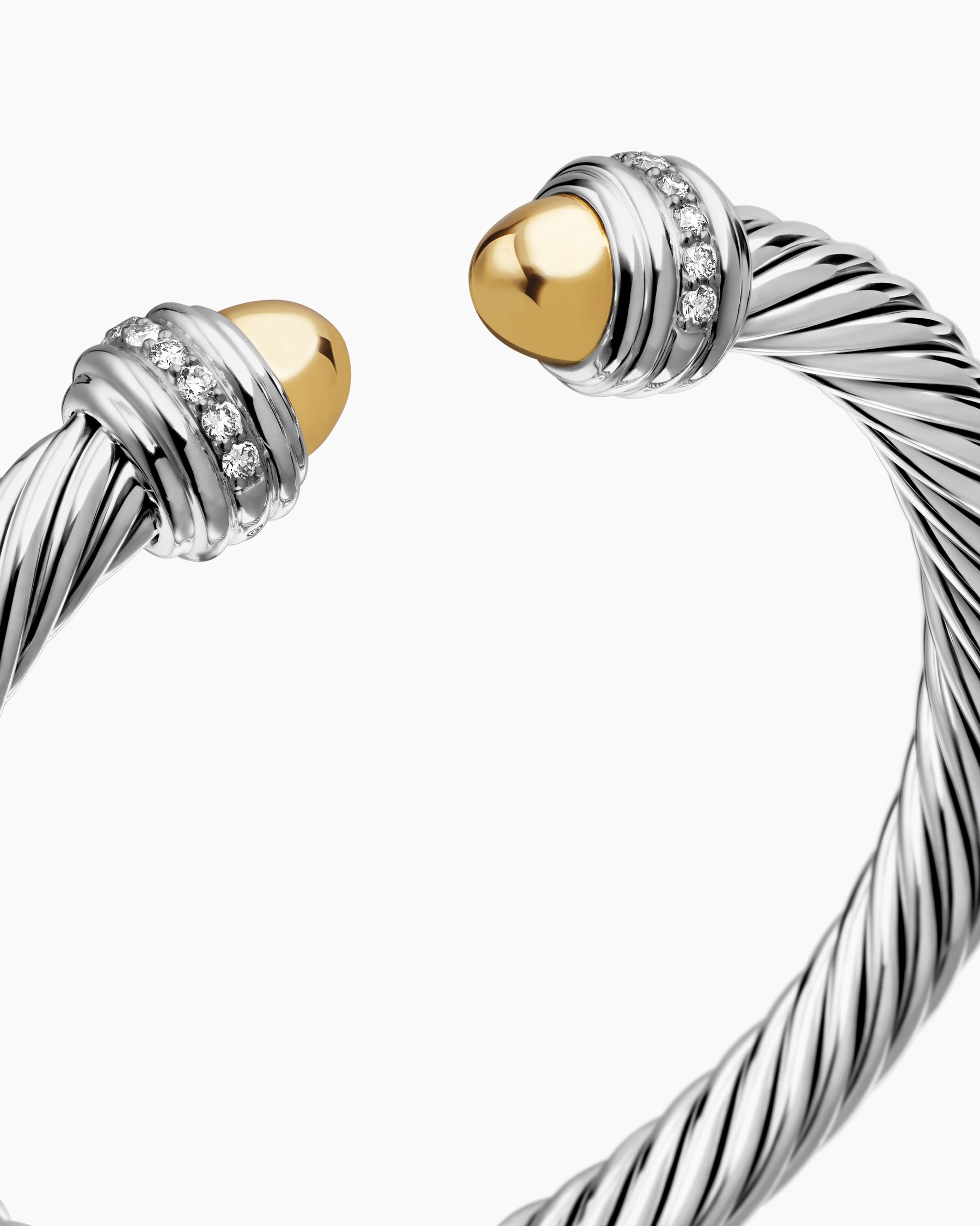 Classic Cable Bracelet in Sterling Silver with 14K Yellow Gold Domes and Diamonds, 7mm - Image 5
