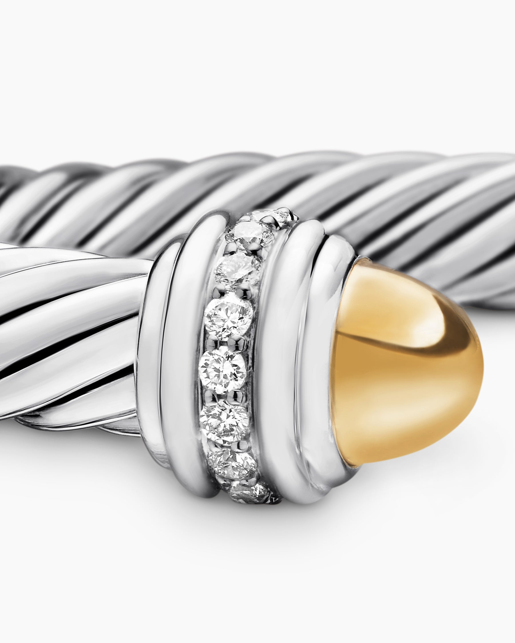 Classic Cable Bracelet in Sterling Silver with 14K Yellow Gold Domes and Diamonds, 7mm - Image 6