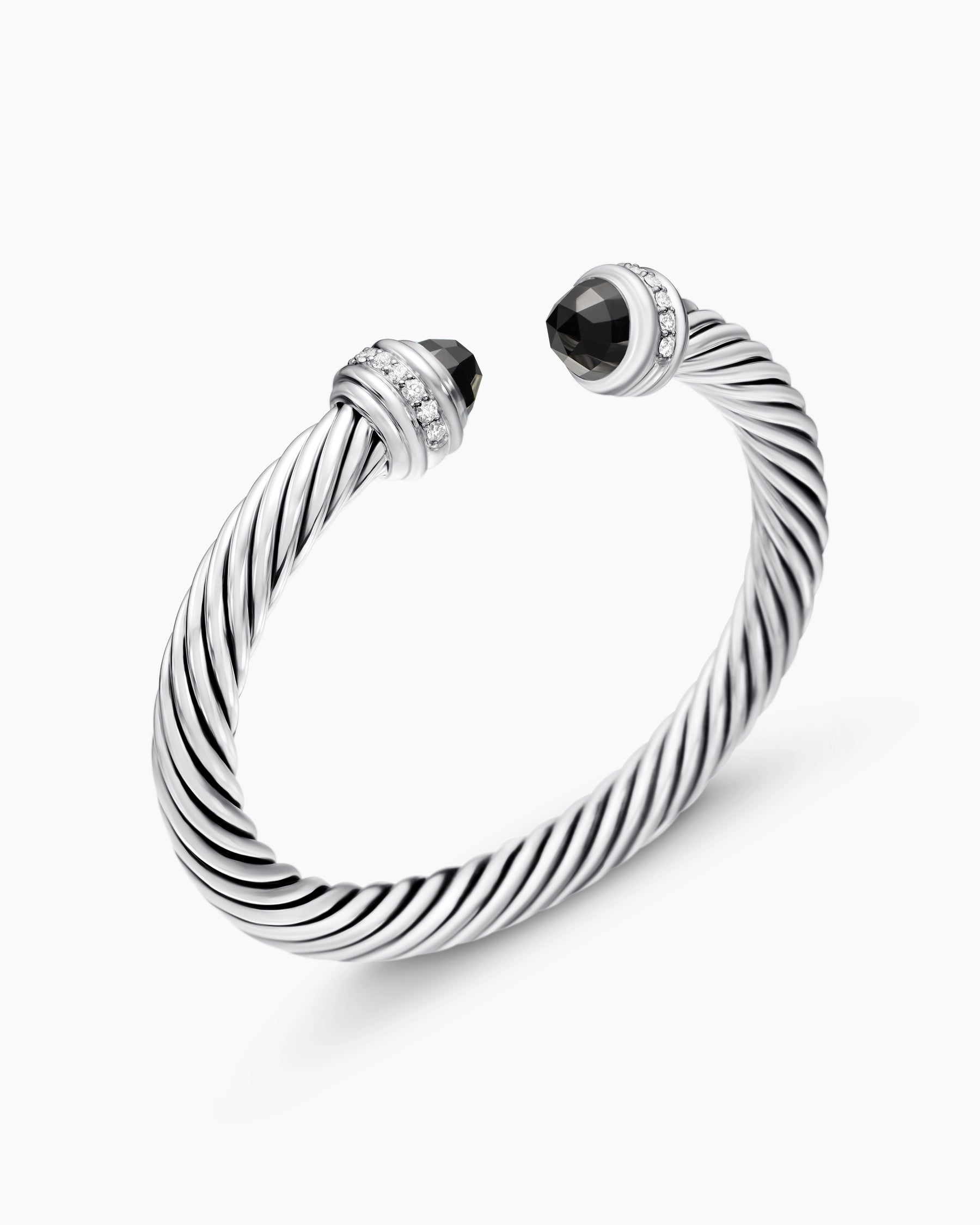 Classic Cable Bracelet in Sterling Silver with Black Onyx and Diamonds, 7mm - Image 3