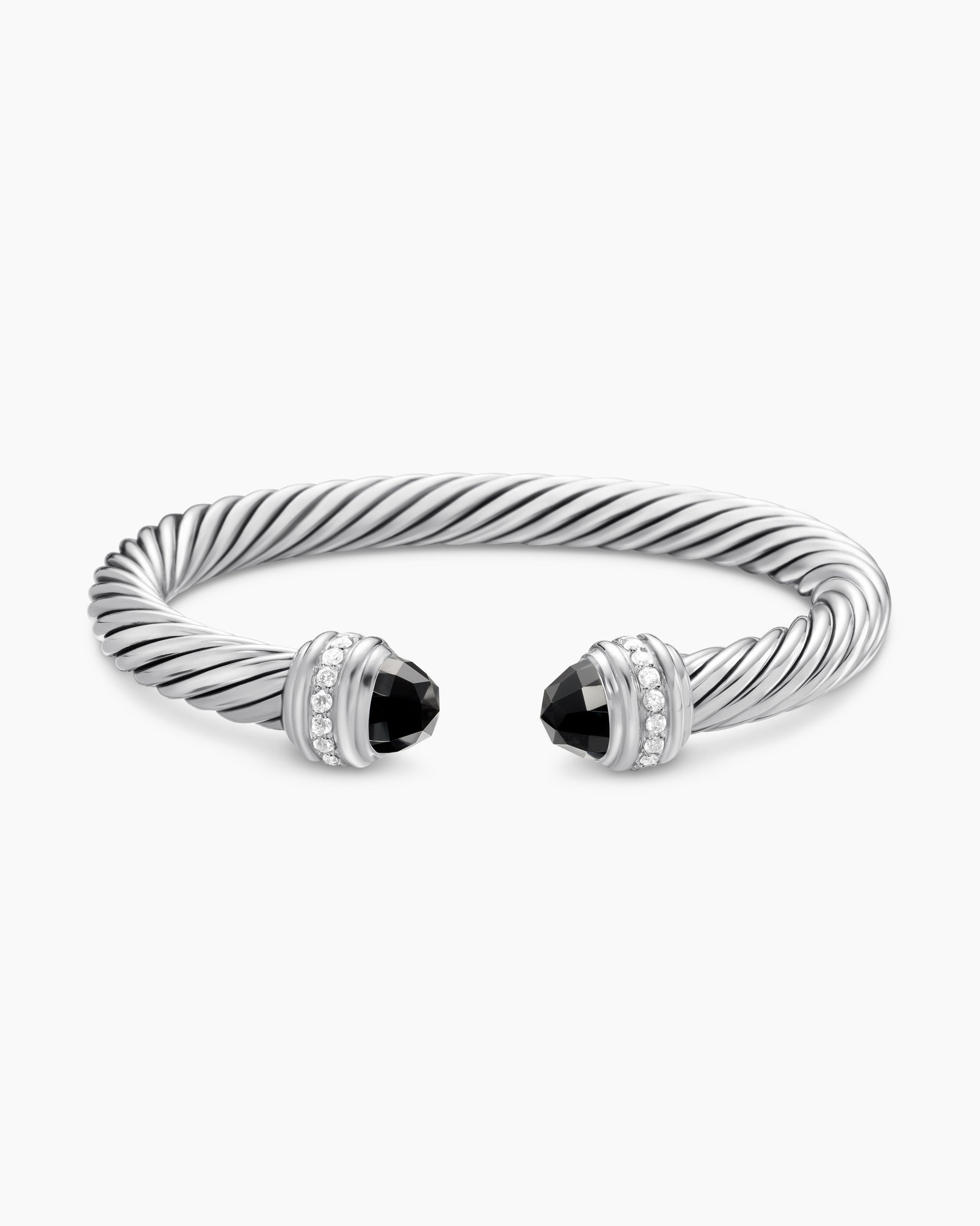 Classic Cable Bracelet in Sterling Silver with Black Onyx and Diamonds, 7mm - Image 4
