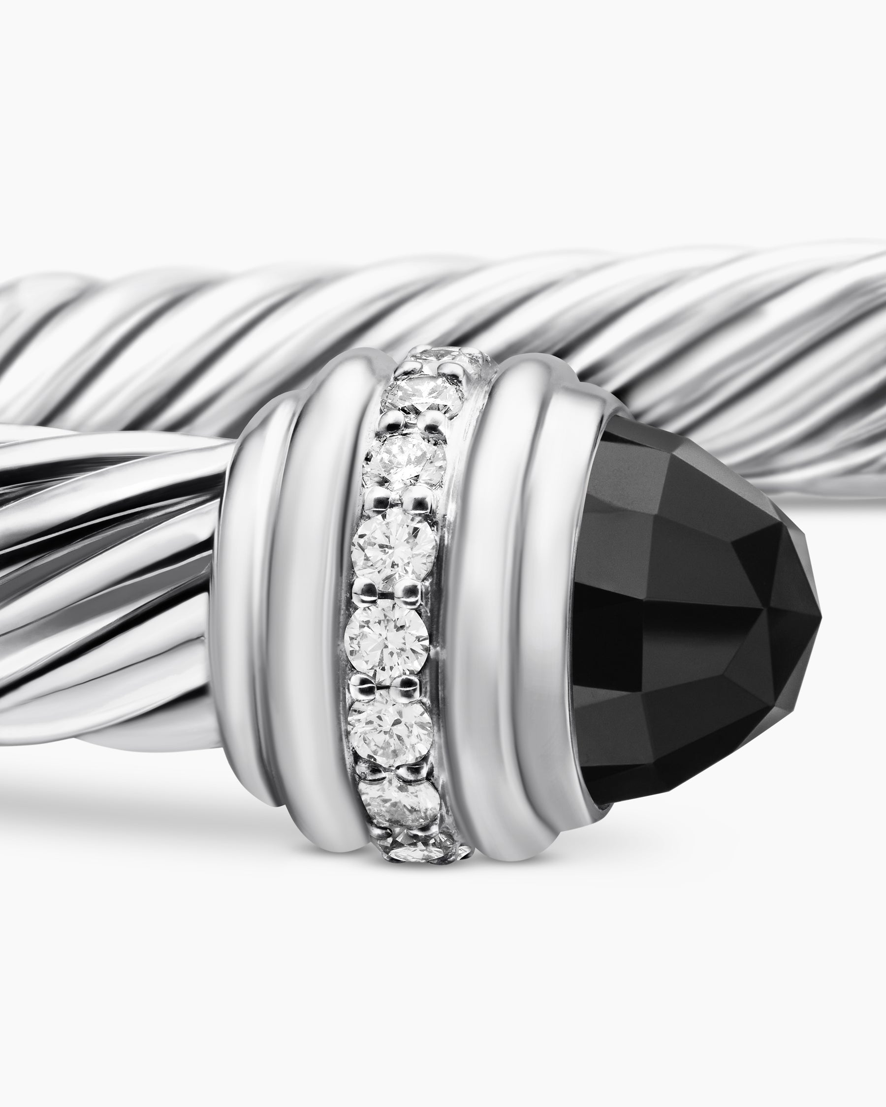 Classic Cable Bracelet in Sterling Silver with Black Onyx and Diamonds, 7mm - Image 6