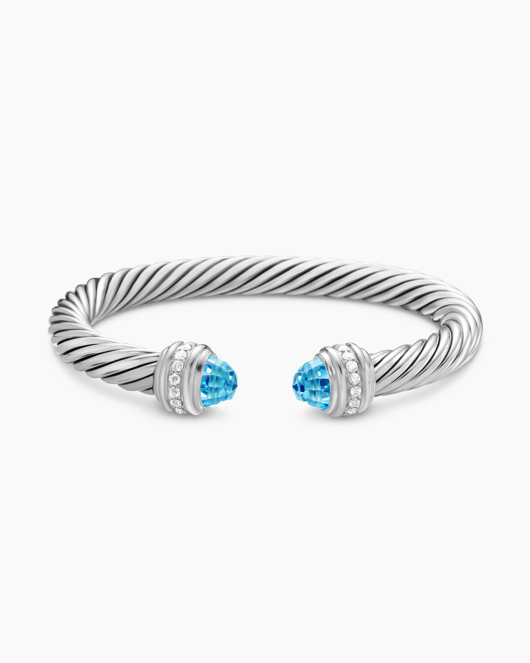 Classic Cable Bracelet in Sterling Silver with Blue Topaz and Diamonds, 7mm - Image 4
