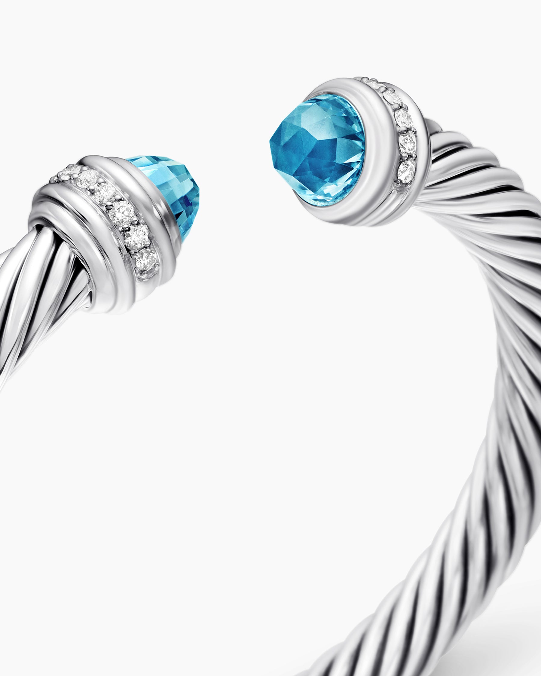 Classic Cable Bracelet in Sterling Silver with Blue Topaz and Diamonds, 7mm - Image 5
