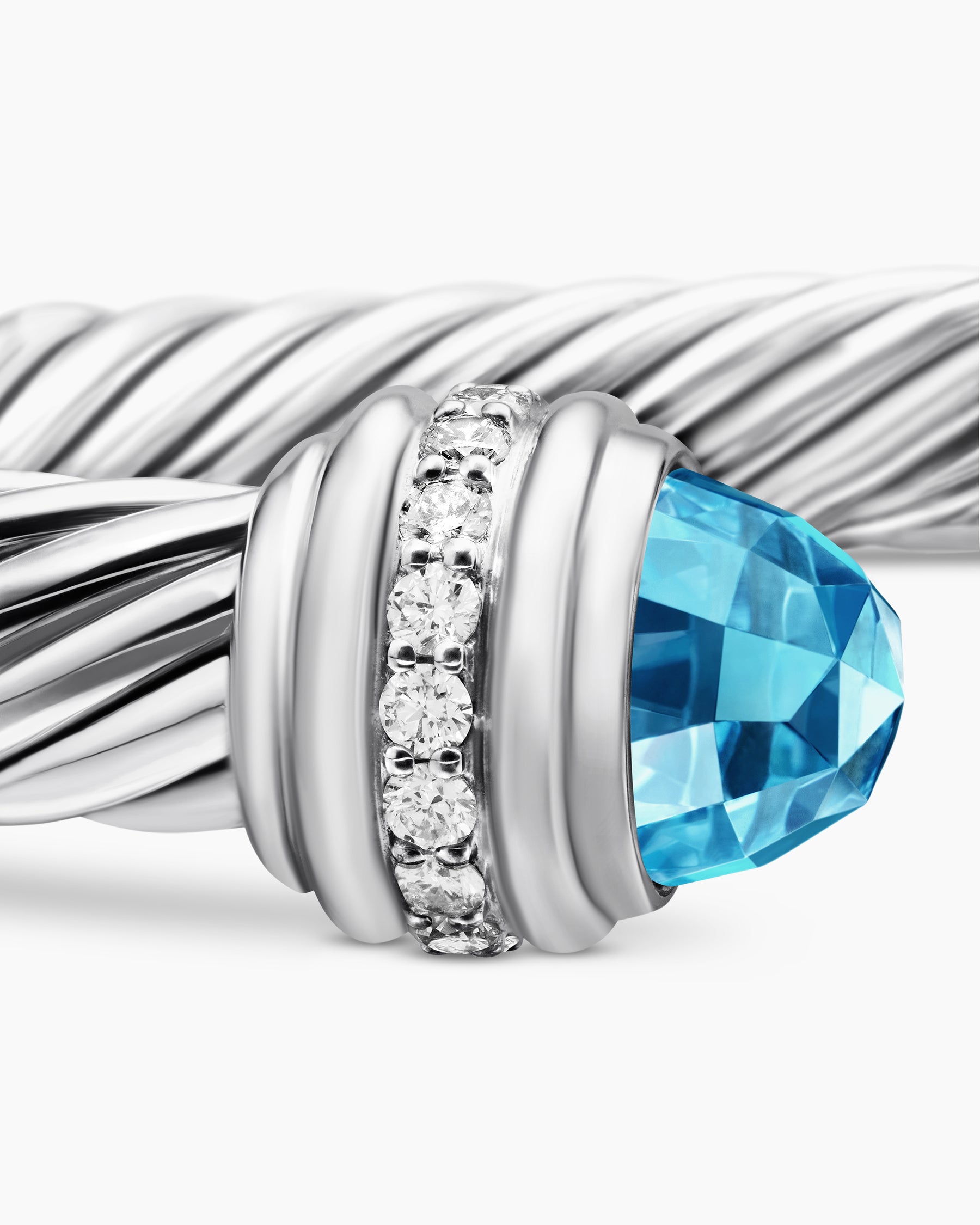 Classic Cable Bracelet in Sterling Silver with Blue Topaz and Diamonds, 7mm - Image 6