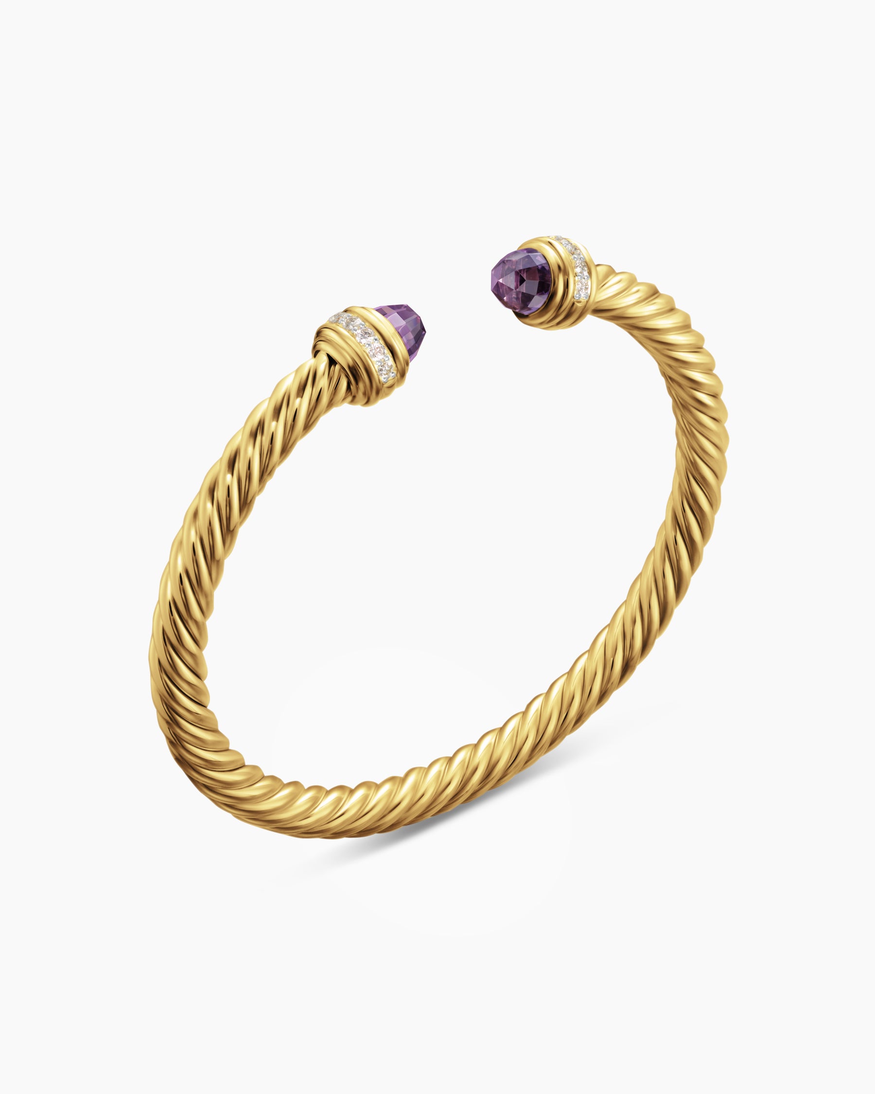 Classic Cablespira Bracelet in 18K Yellow Gold with Amethyst and Diamonds, 5mm - Image 3