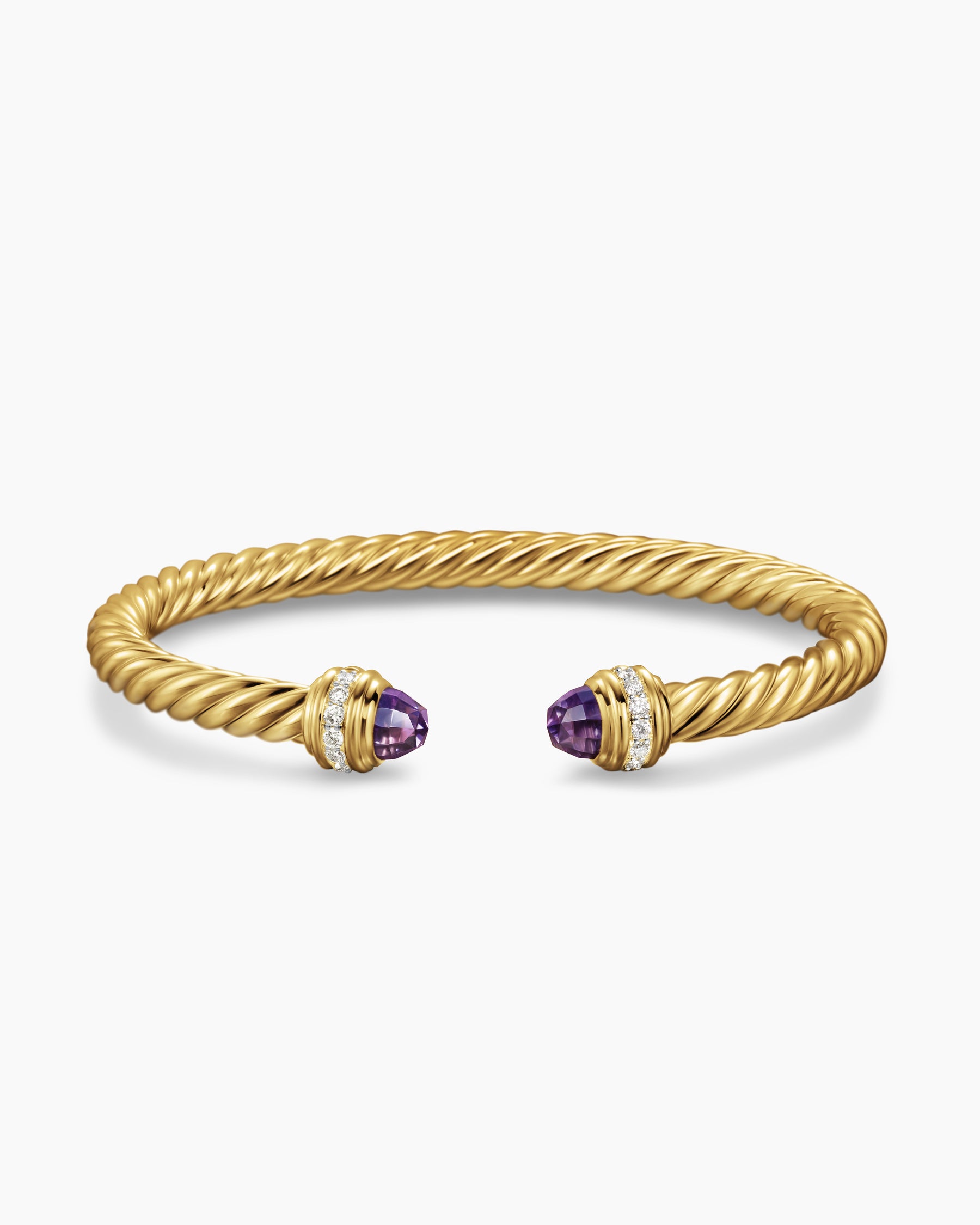 Classic Cablespira Bracelet in 18K Yellow Gold with Amethyst and Diamonds, 5mm - Image 4