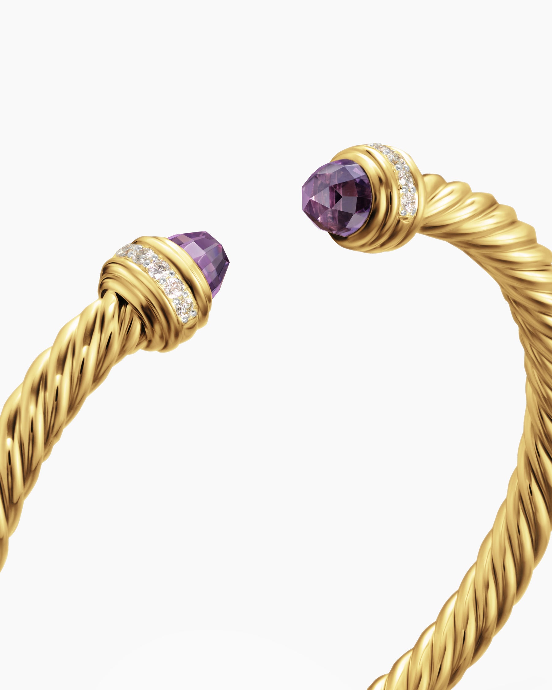 Classic Cablespira Bracelet in 18K Yellow Gold with Amethyst and Diamonds, 5mm - Image 5