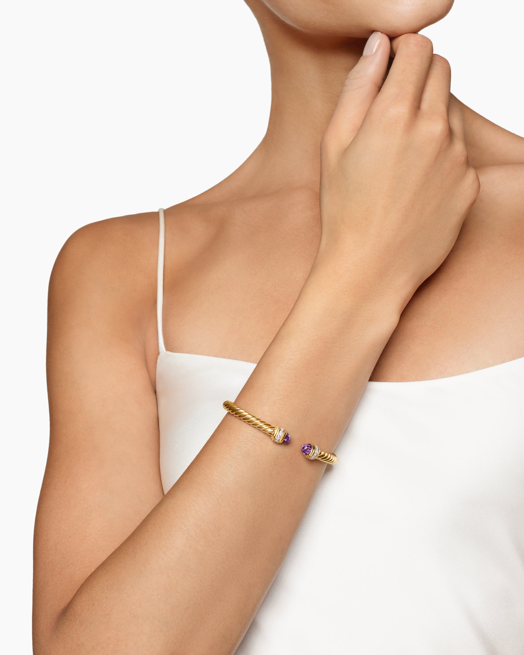 Alternative view of Classic Cablespira Bracelet in 18K Yellow Gold with Amethyst and Diamonds, 5mm