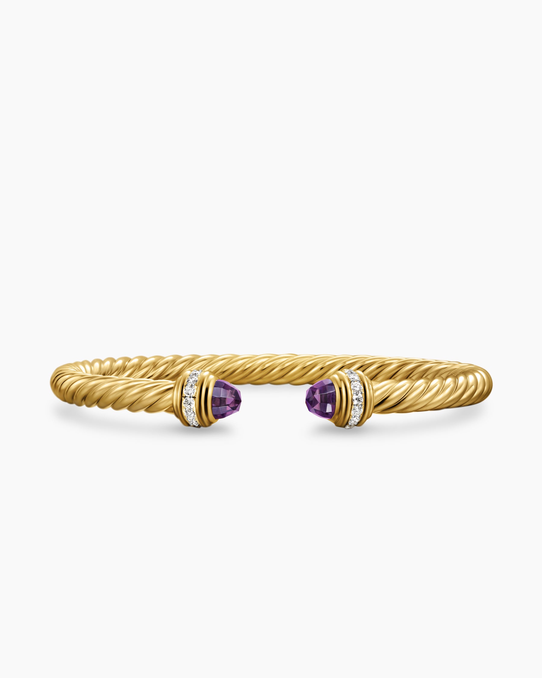 Classic Cablespira Bracelet in 18K Yellow Gold with Amethyst and Diamonds, 5mm