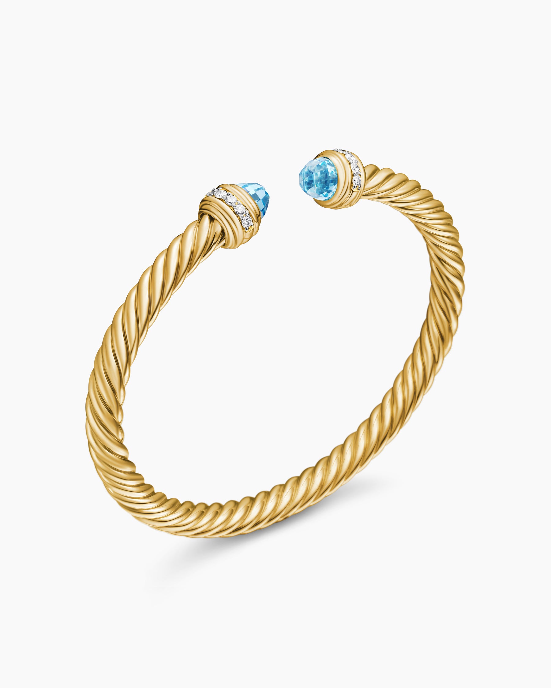 Classic Cablespira Bracelet in 18K Yellow Gold with Blue Topaz and Diamonds, 5mm - Image 3