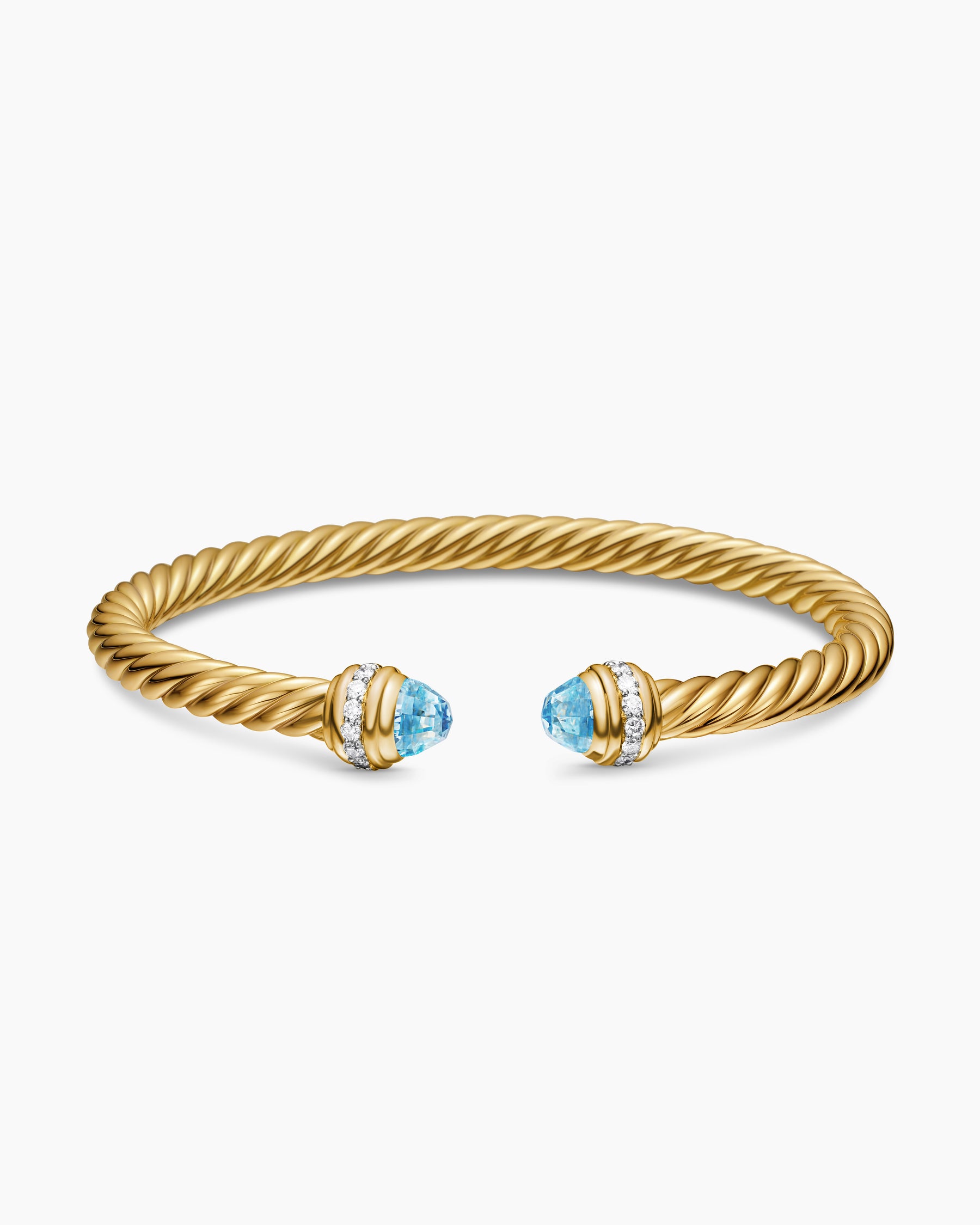 Classic Cablespira Bracelet in 18K Yellow Gold with Blue Topaz and Diamonds, 5mm - Image 4