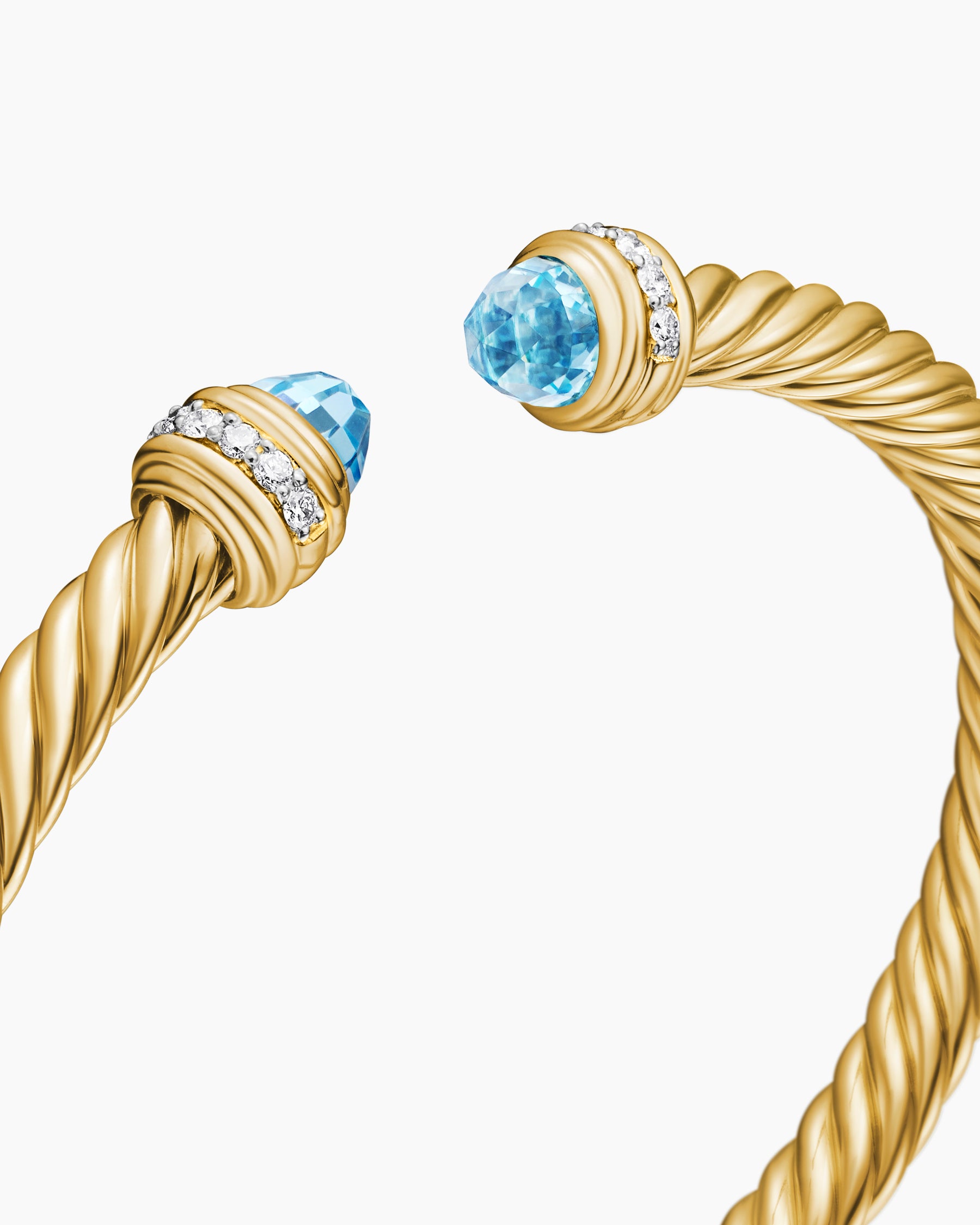Classic Cablespira Bracelet in 18K Yellow Gold with Blue Topaz and Diamonds, 5mm - Image 5