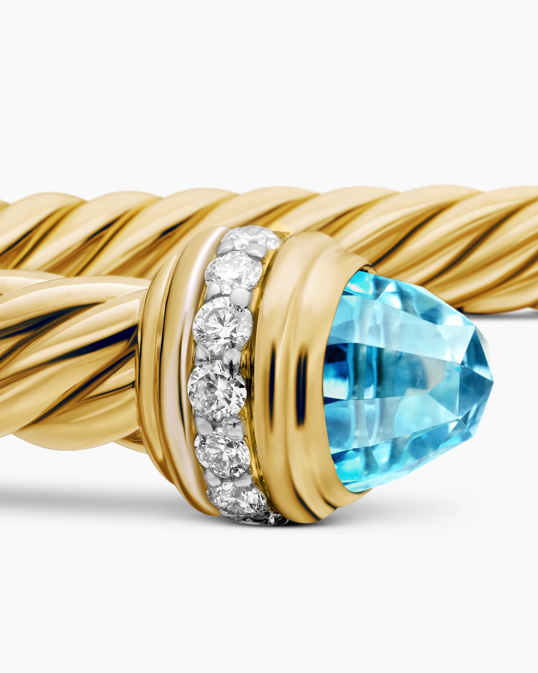 Classic Cablespira Bracelet in 18K Yellow Gold with Blue Topaz and Diamonds, 5mm - Image 6