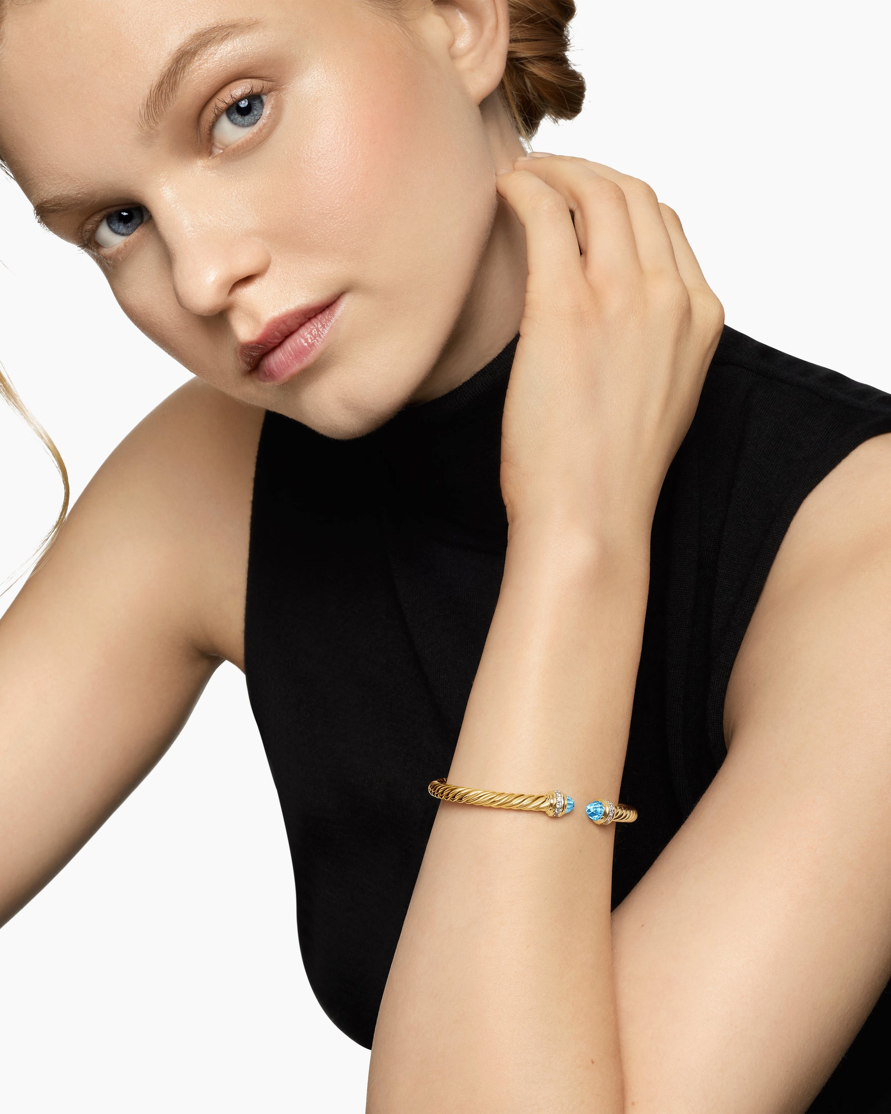 Classic Cablespira Bracelet in 18K Yellow Gold with Blue Topaz and Diamonds, 5mm - Image 7