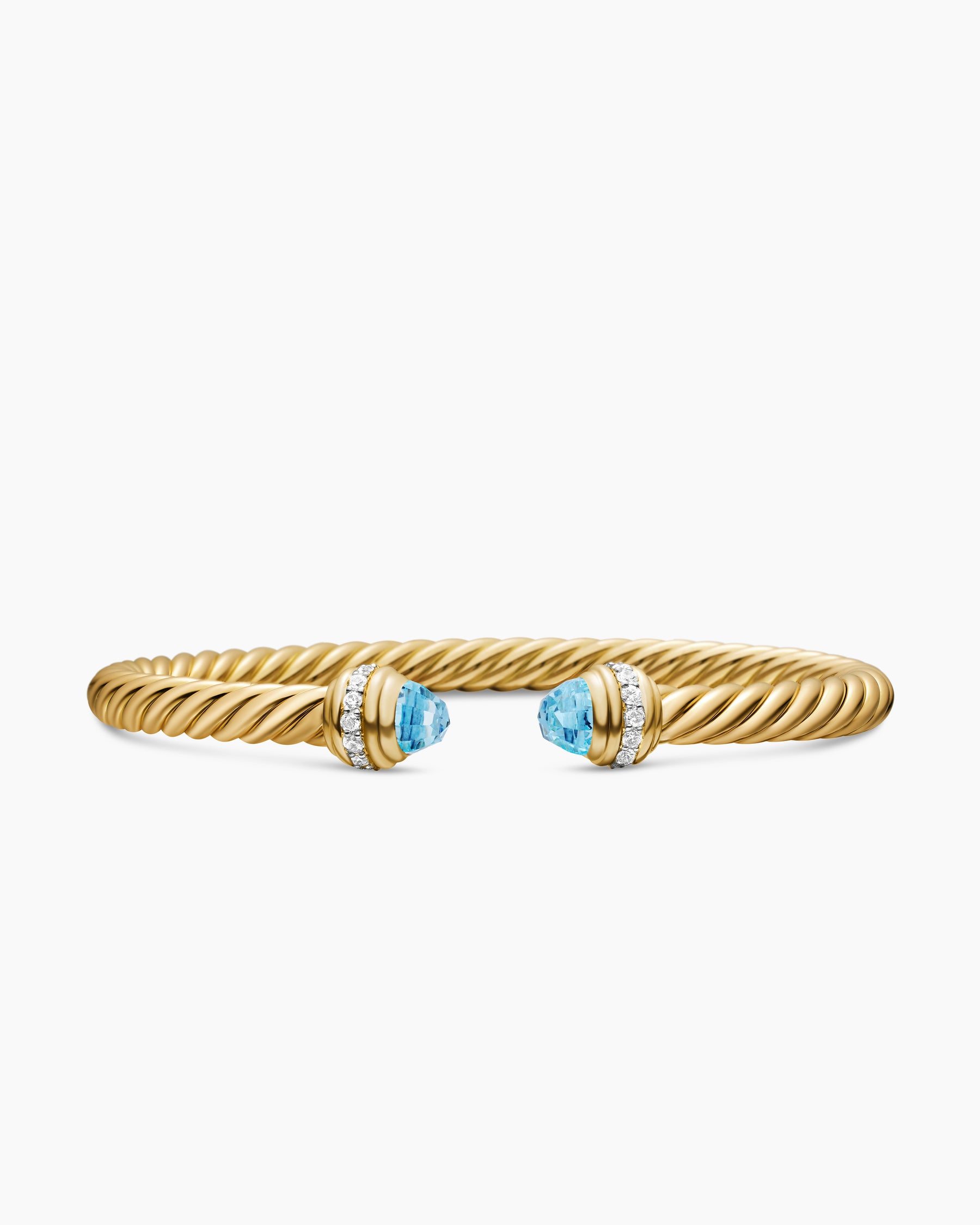 Classic Cablespira Bracelet in 18K Yellow Gold with Blue Topaz and Diamonds, 5mm