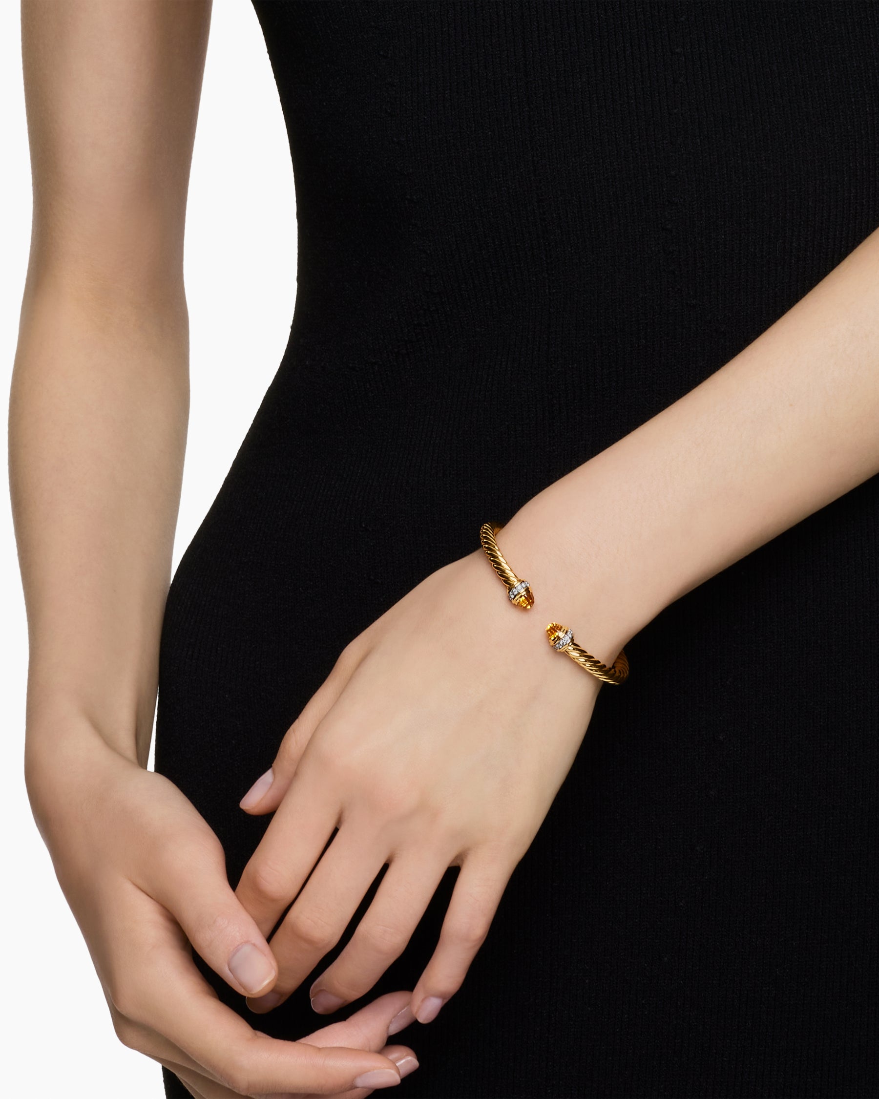 Alternative view of Classic Cablespira Bracelet in 18K Yellow Gold with Citrine and Diamonds, 5mm
