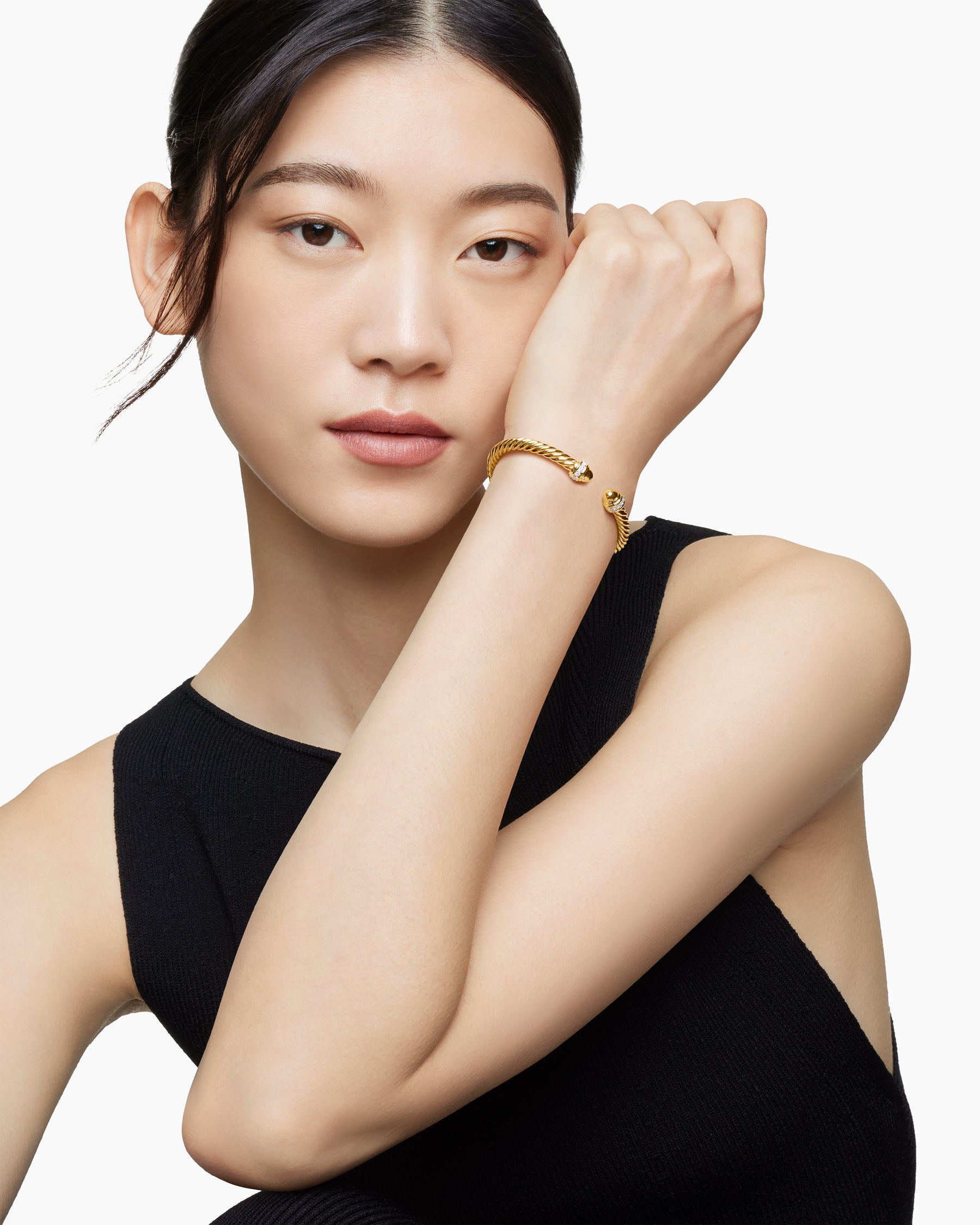 Classic Cablespira Bracelet in 18K Yellow Gold with Gold Domes and Diamonds, 5mm - Image 7