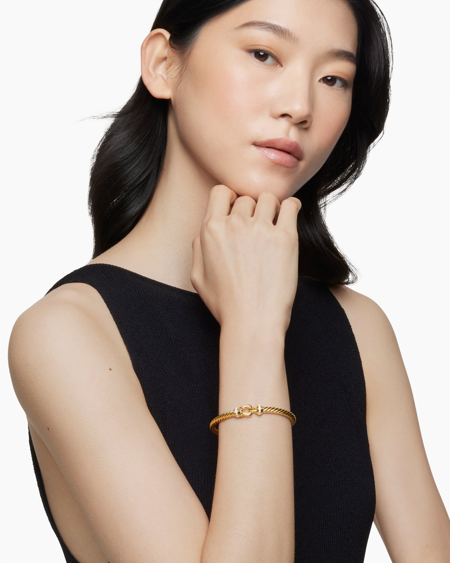 Alternative view of Buckle Cablespira Bracelet in 18K Yellow Gold with Diamonds, 5mm