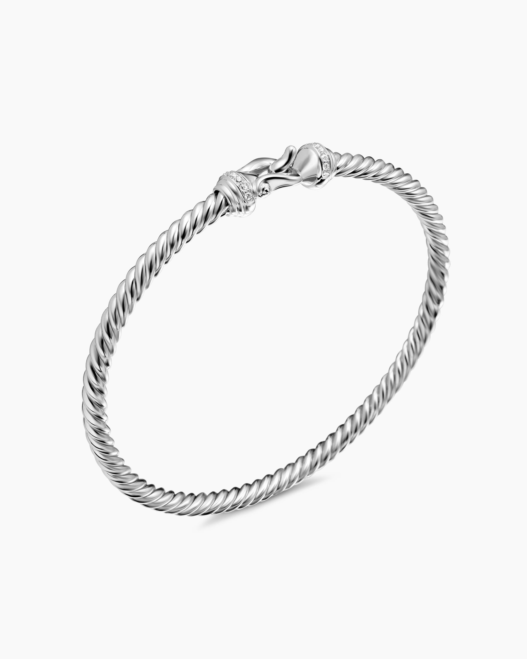 Buckle Cablespira Bracelet in 18K White Gold with Diamonds, 3.5mm - Image 3