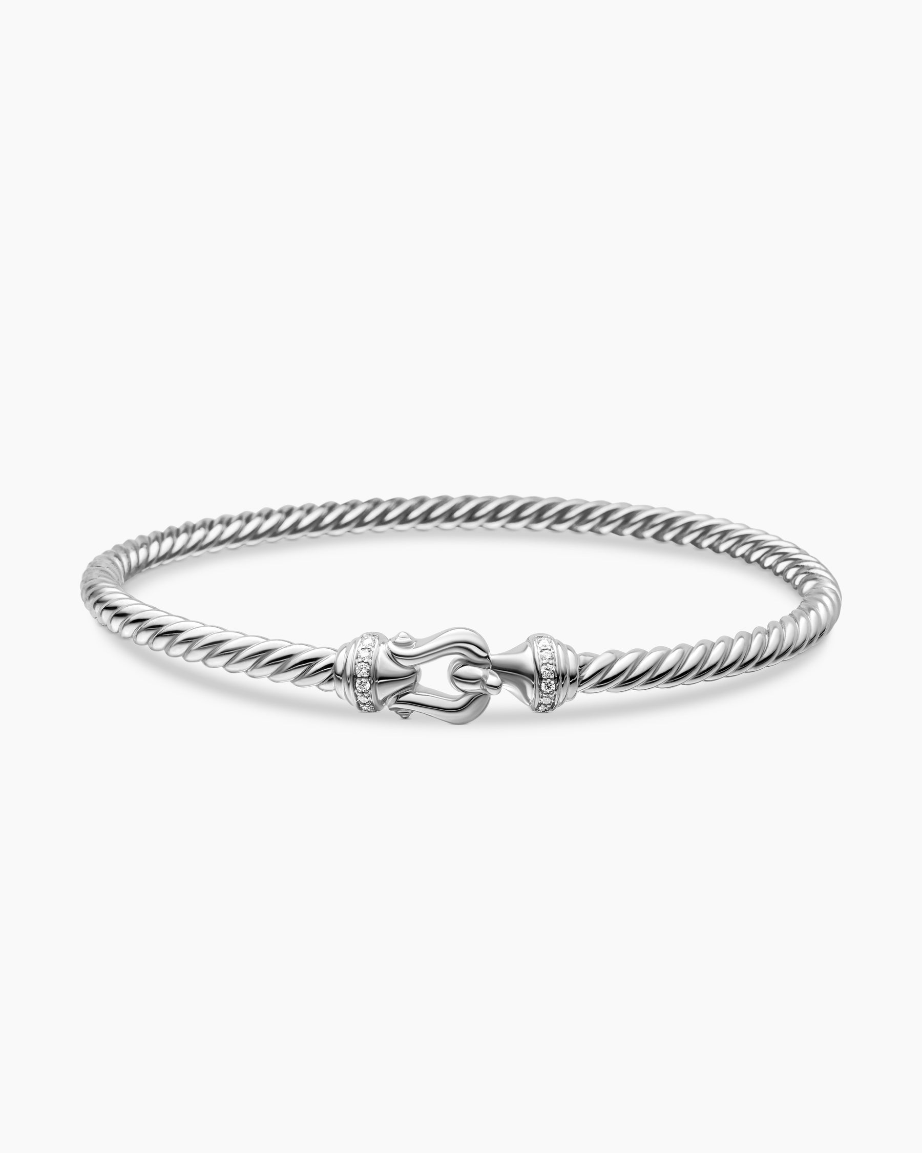 Buckle Cablespira Bracelet in 18K White Gold with Diamonds, 3.5mm - Image 4