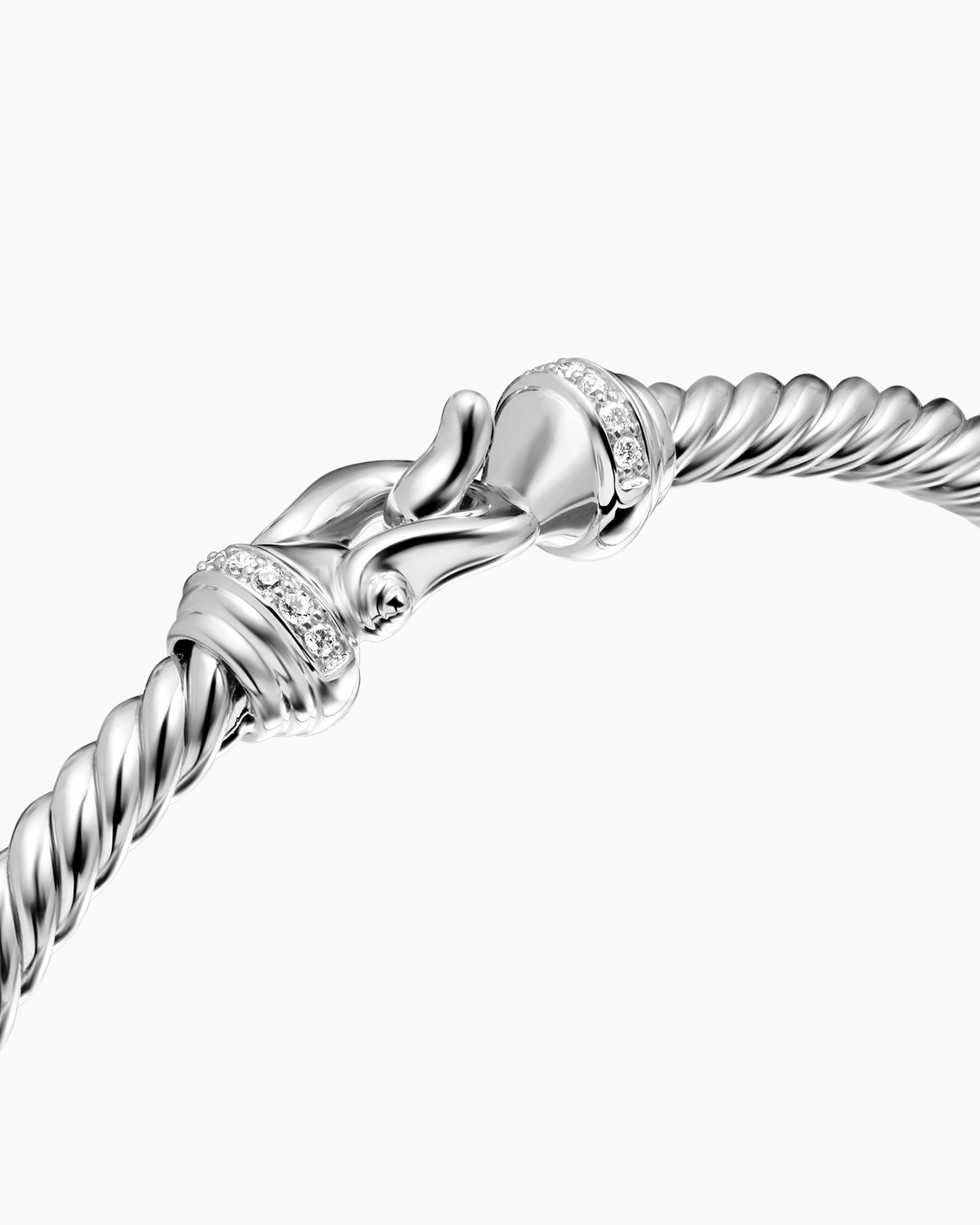 Buckle Cablespira Bracelet in 18K White Gold with Diamonds, 3.5mm - Image 5