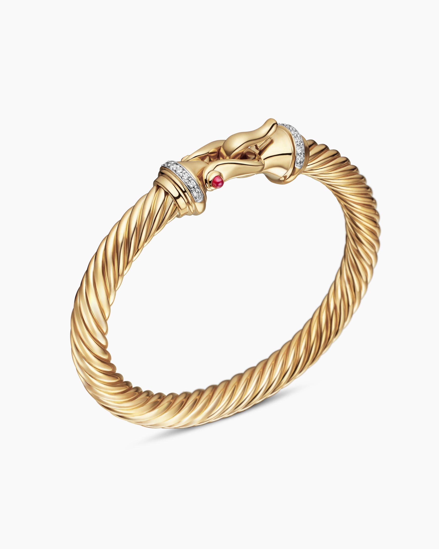 Buckle Cablespira Bracelet in 18K Yellow Gold with Rubies and Diamonds, 7mm - Image 3