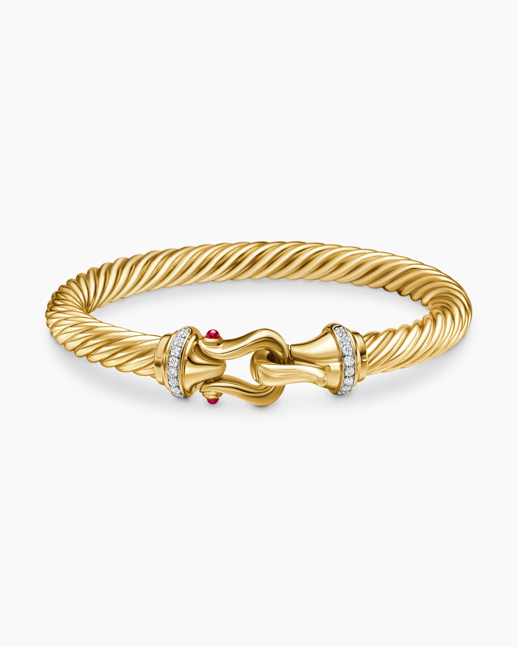 Buckle Cablespira Bracelet in 18K Yellow Gold with Rubies and Diamonds, 7mm - Image 4