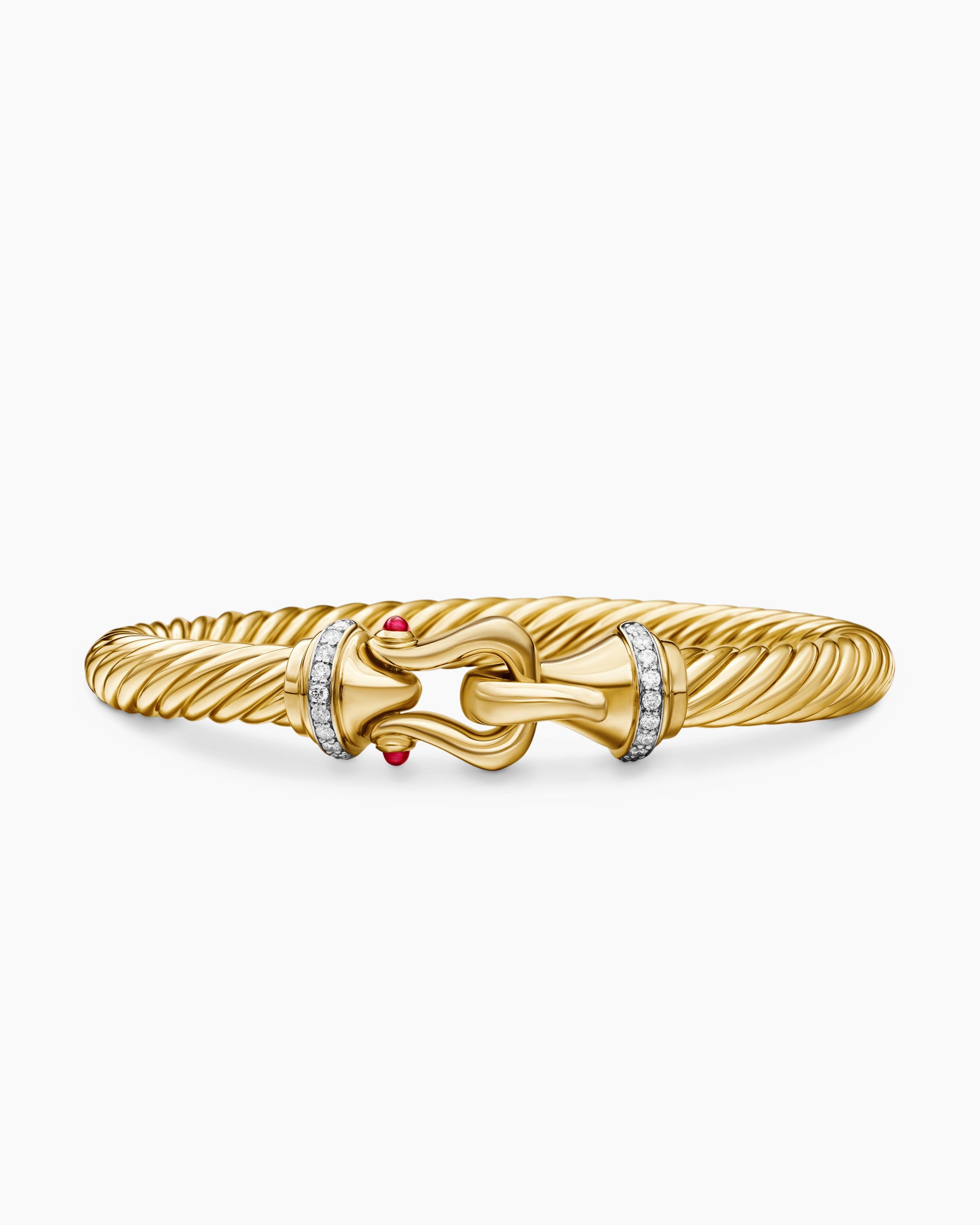 Buckle Cablespira Bracelet in 18K Yellow Gold with Rubies and Diamonds, 7mm