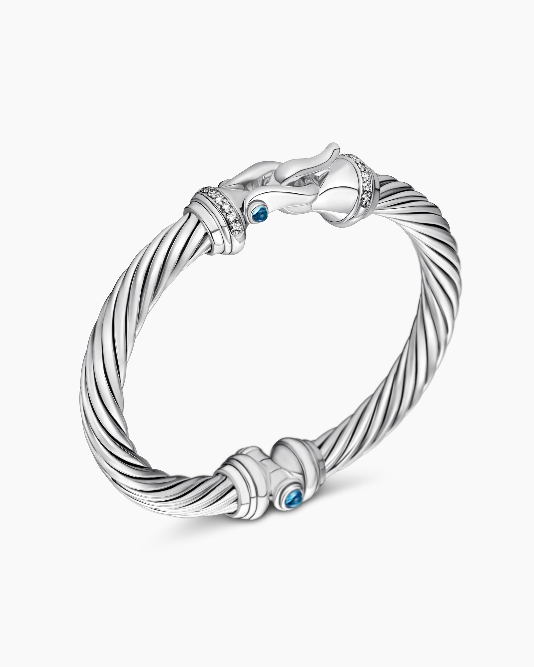 Buckle Classic Cable Bracelet in Sterling Silver with Hampton Blue Topaz and Diamonds, 7mm - Image 3