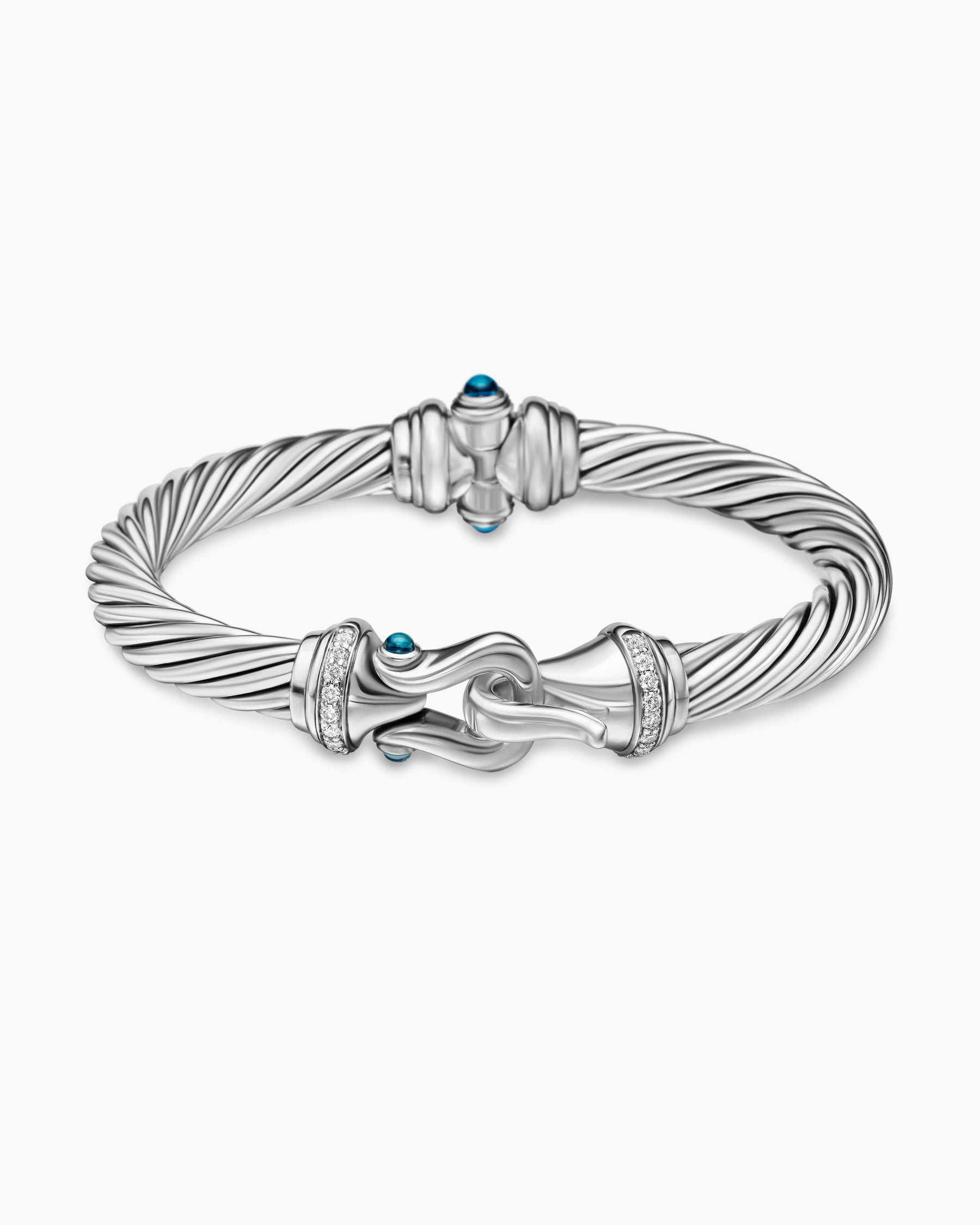 Buckle Classic Cable Bracelet in Sterling Silver with Hampton Blue Topaz and Diamonds, 7mm - Image 4