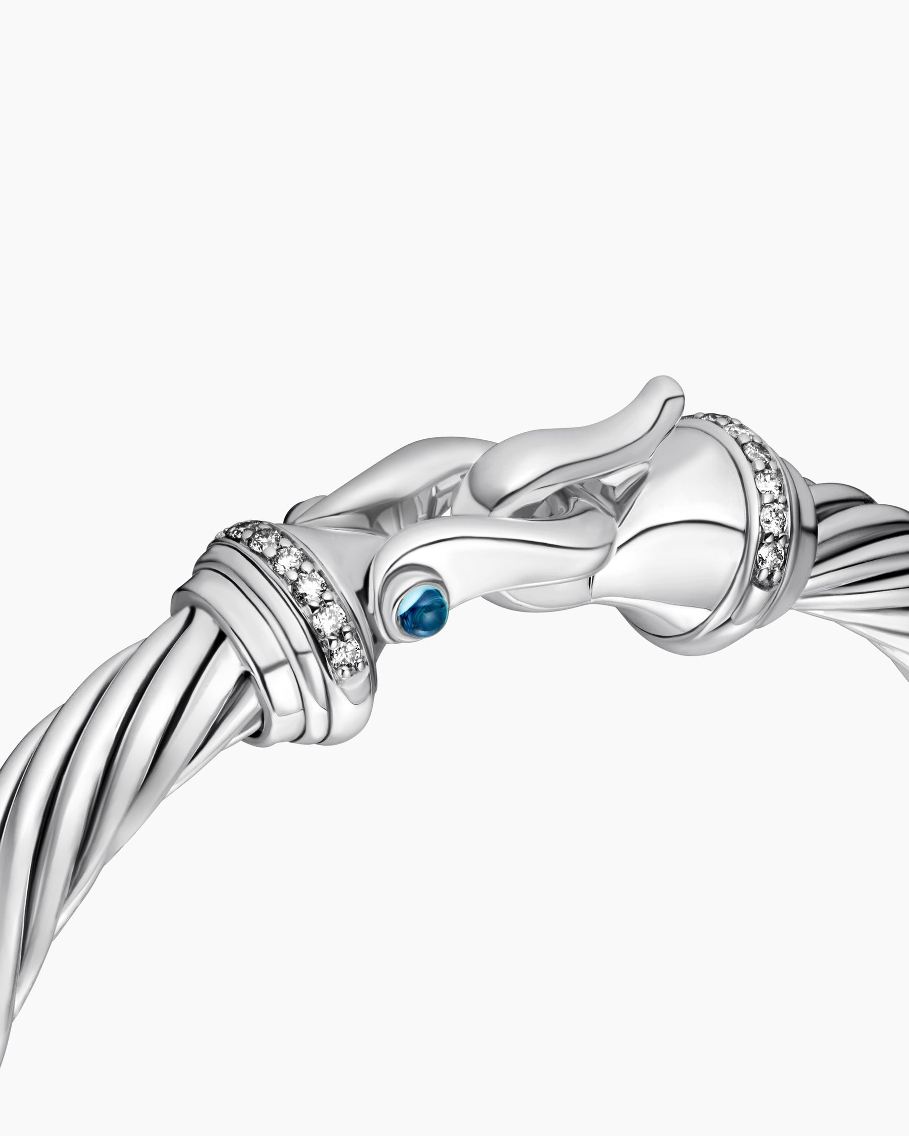 Buckle Classic Cable Bracelet in Sterling Silver with Hampton Blue Topaz and Diamonds, 7mm - Image 5