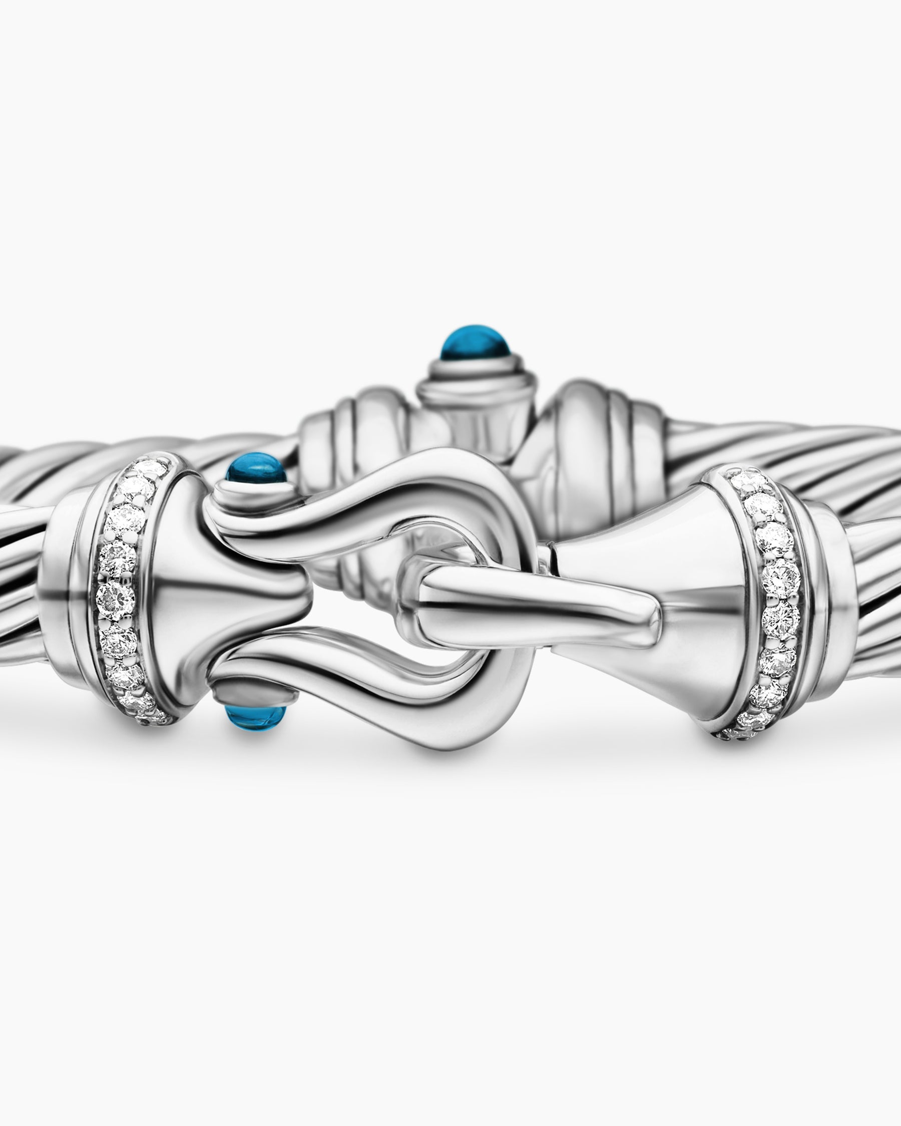 Buckle Classic Cable Bracelet in Sterling Silver with Hampton Blue Topaz and Diamonds, 7mm - Image 6